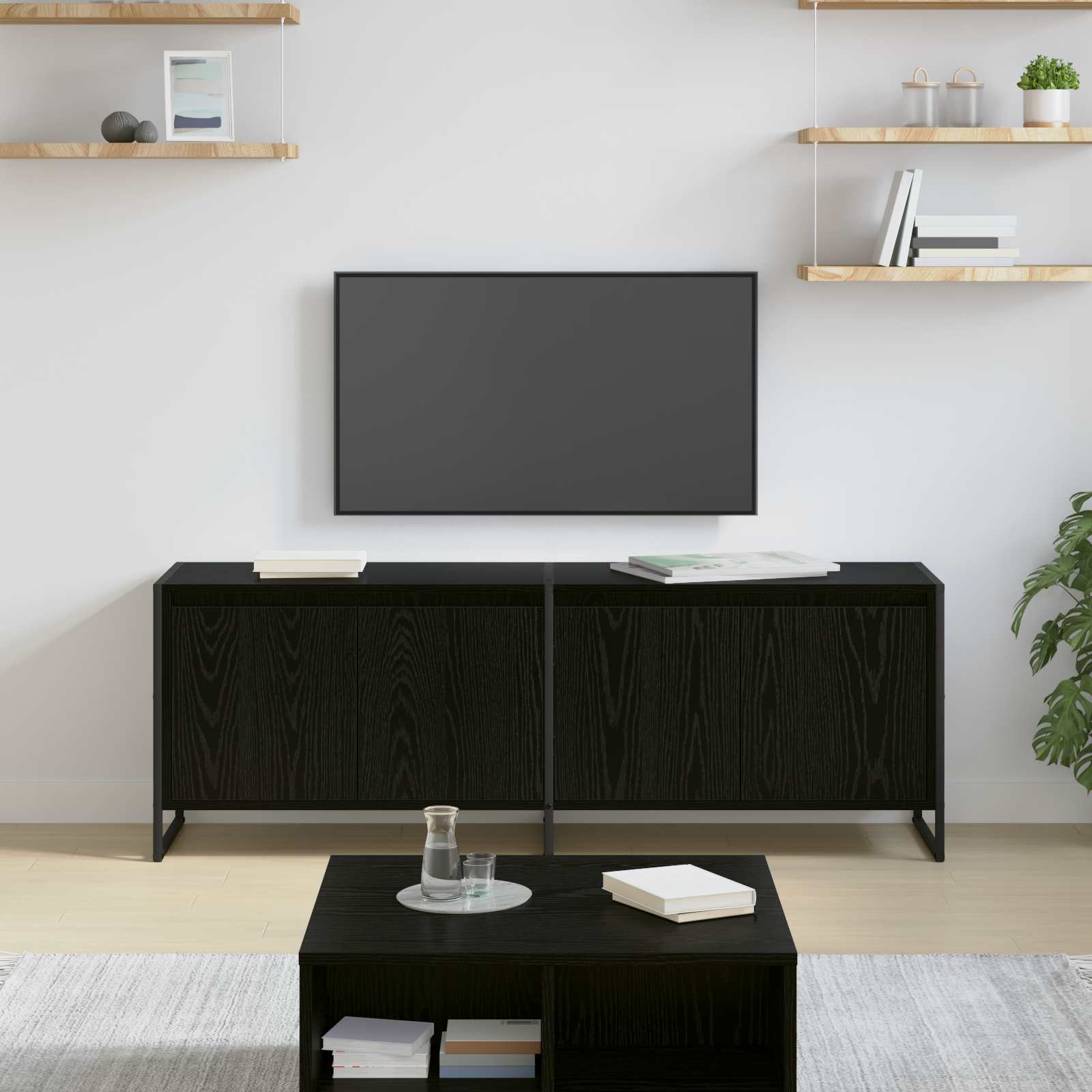 TV-kast Zwart Eiken 140 x 36 x 49.5 cm Bewerkt hout is nu te koop bij PeponiXL, paradijselijk wonen!