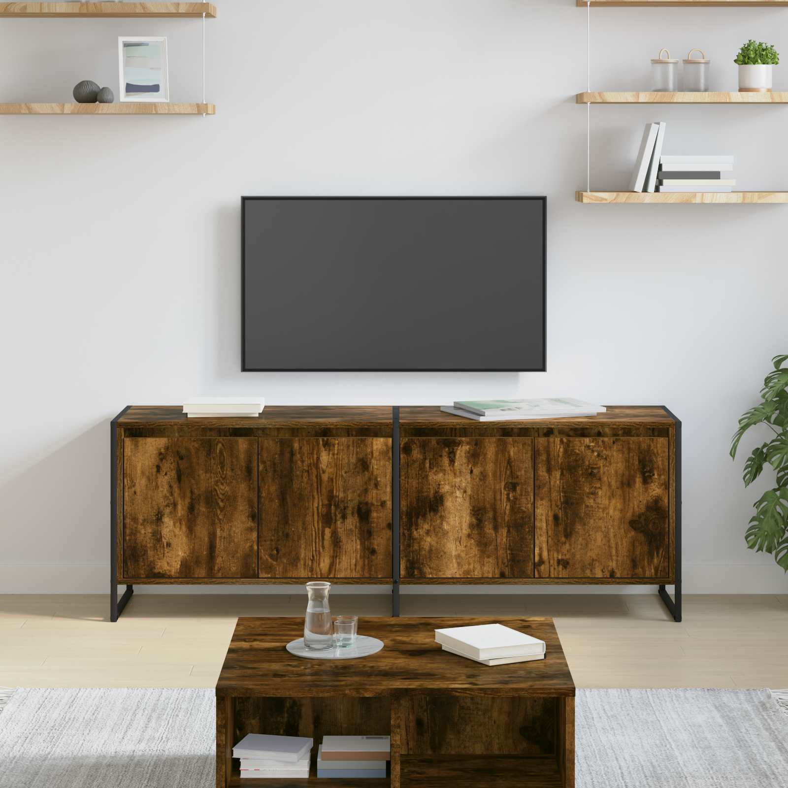 TV-kast Rook Eik 140 x 36 x 49.5 cm Bewerkt hout is nu te koop bij PeponiXL, paradijselijk wonen!