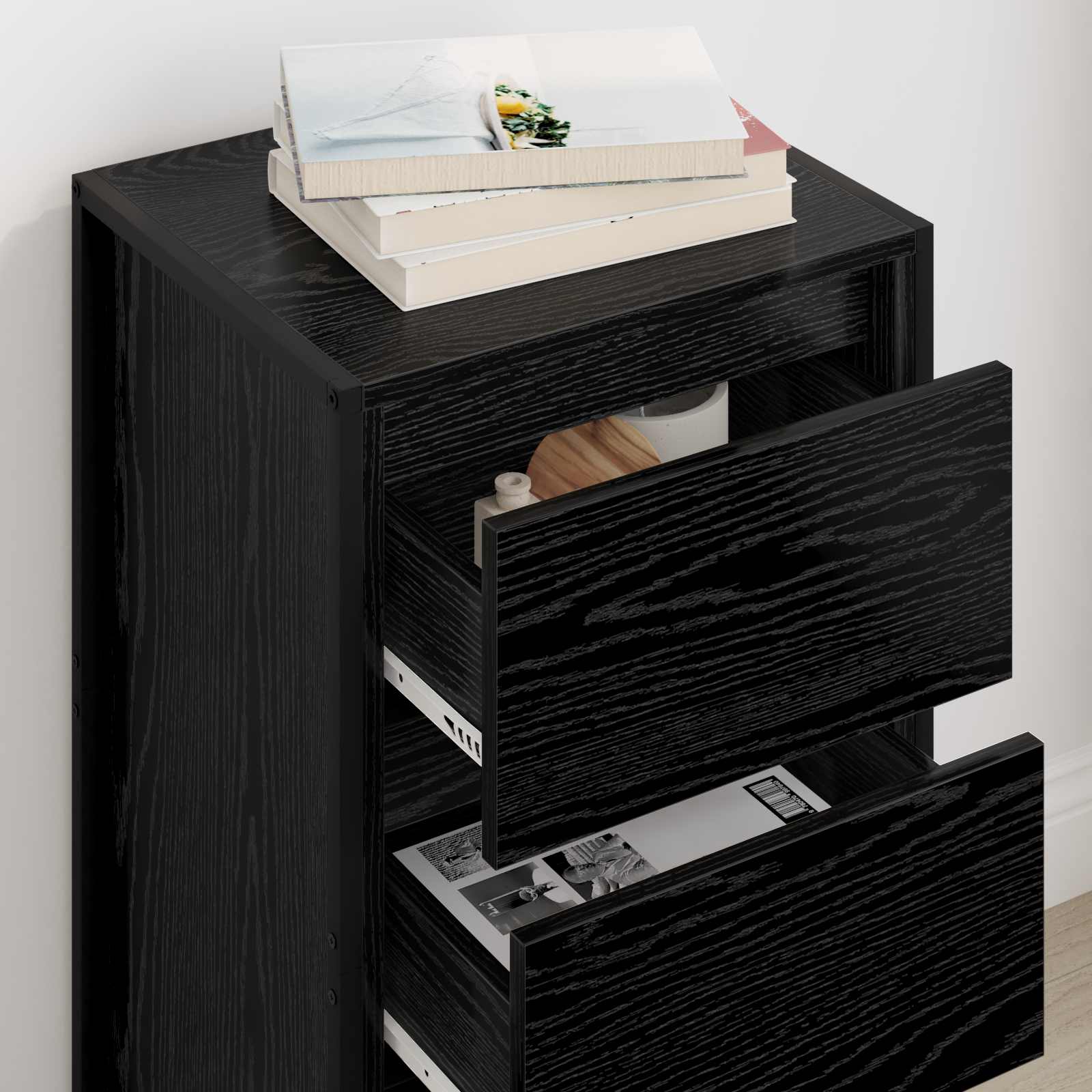 Dressoir met lade Zwart Eiken 42 x 36 x 75.5 cm Bewerkt hout is nu te koop bij PeponiXL, paradijselijk wonen!