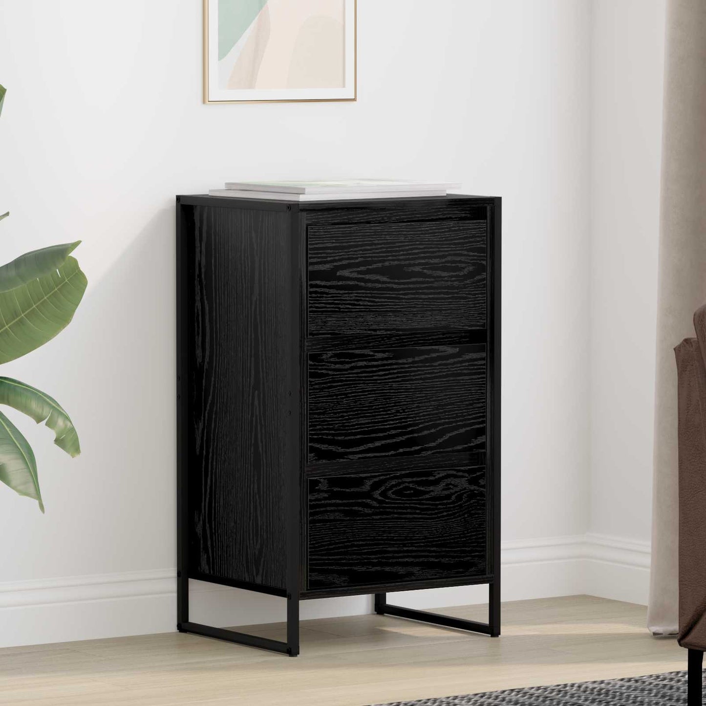 Dressoir met lade Zwart Eiken 42 x 36 x 75.5 cm Bewerkt hout is nu te koop bij PeponiXL, paradijselijk wonen!