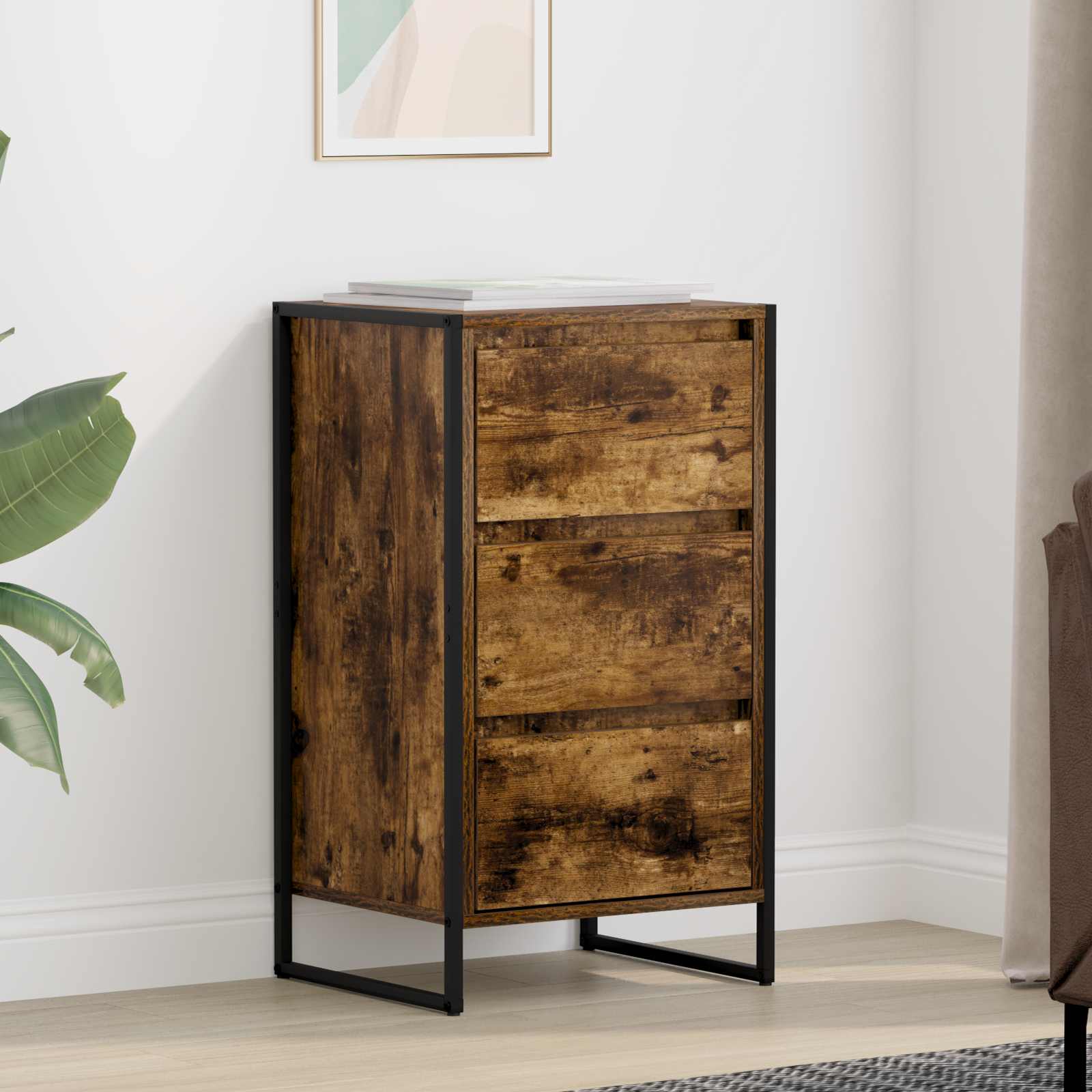 Dressoir met lade Rook Eik 42 x 36 x 75.5 cm Bewerkt hout is nu te koop bij PeponiXL, paradijselijk wonen!