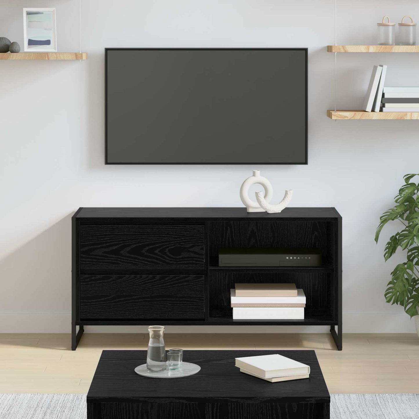 TV-kast met lade Zwart Eiken 100 x 36 x 49,5 cm Bewerkt hout is nu te koop bij PeponiXL, paradijselijk wonen!