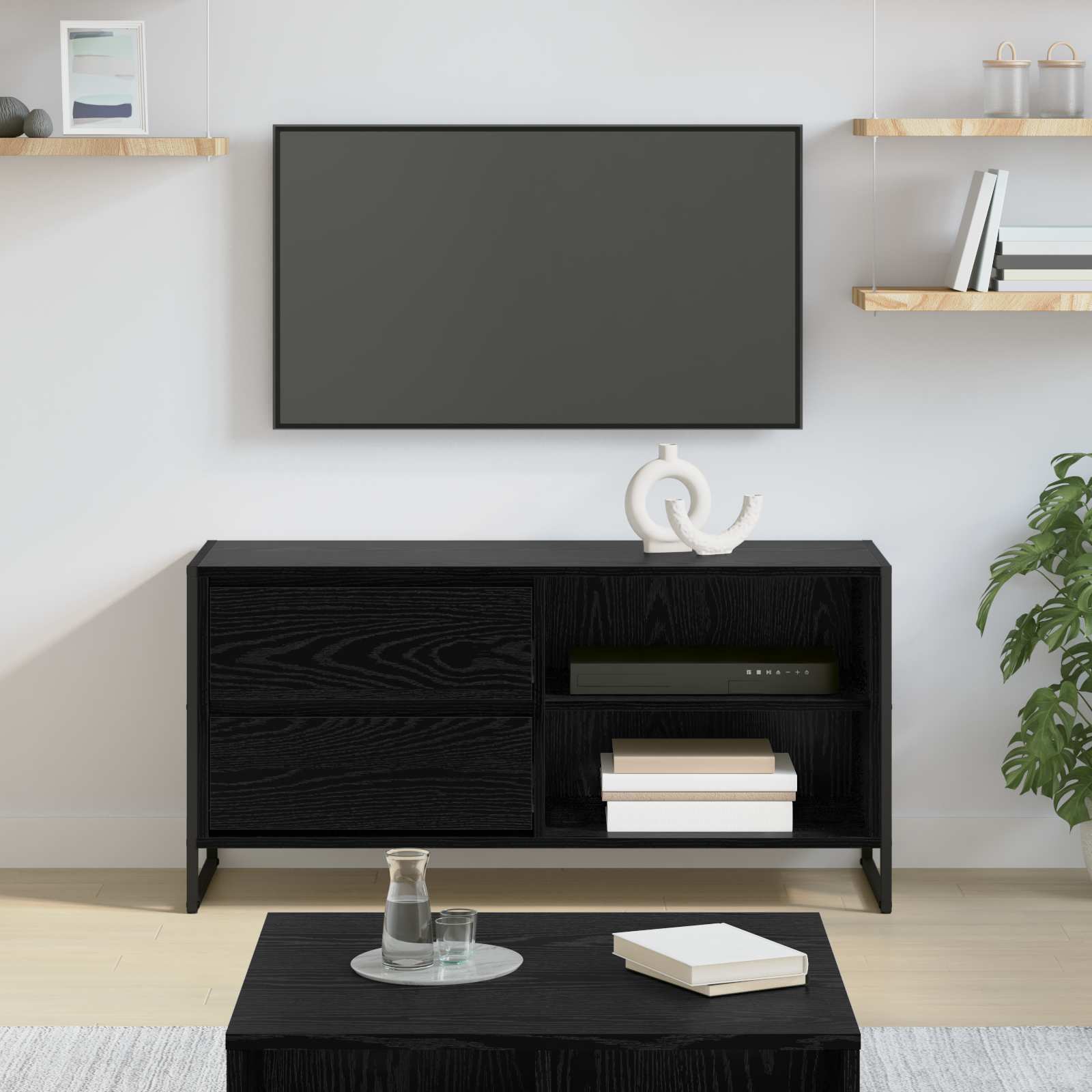 TV-kast met lade Zwart Eiken 100 x 36 x 49,5 cm Bewerkt hout is nu te koop bij PeponiXL, paradijselijk wonen!