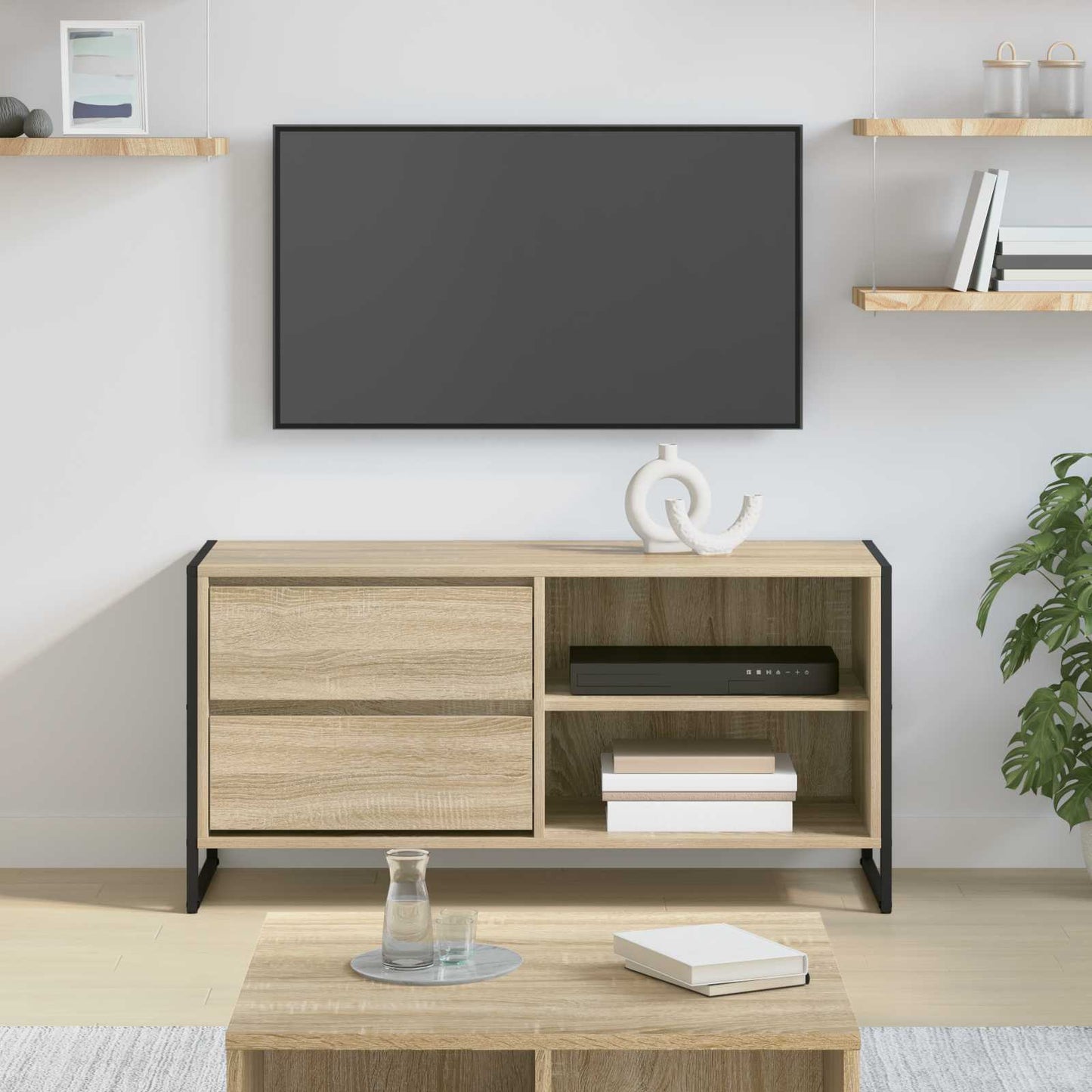 TV-kast met lade Sonoma 100 x 36 x 49,5 cm Bewerkt hout is nu te koop bij PeponiXL, paradijselijk wonen!
