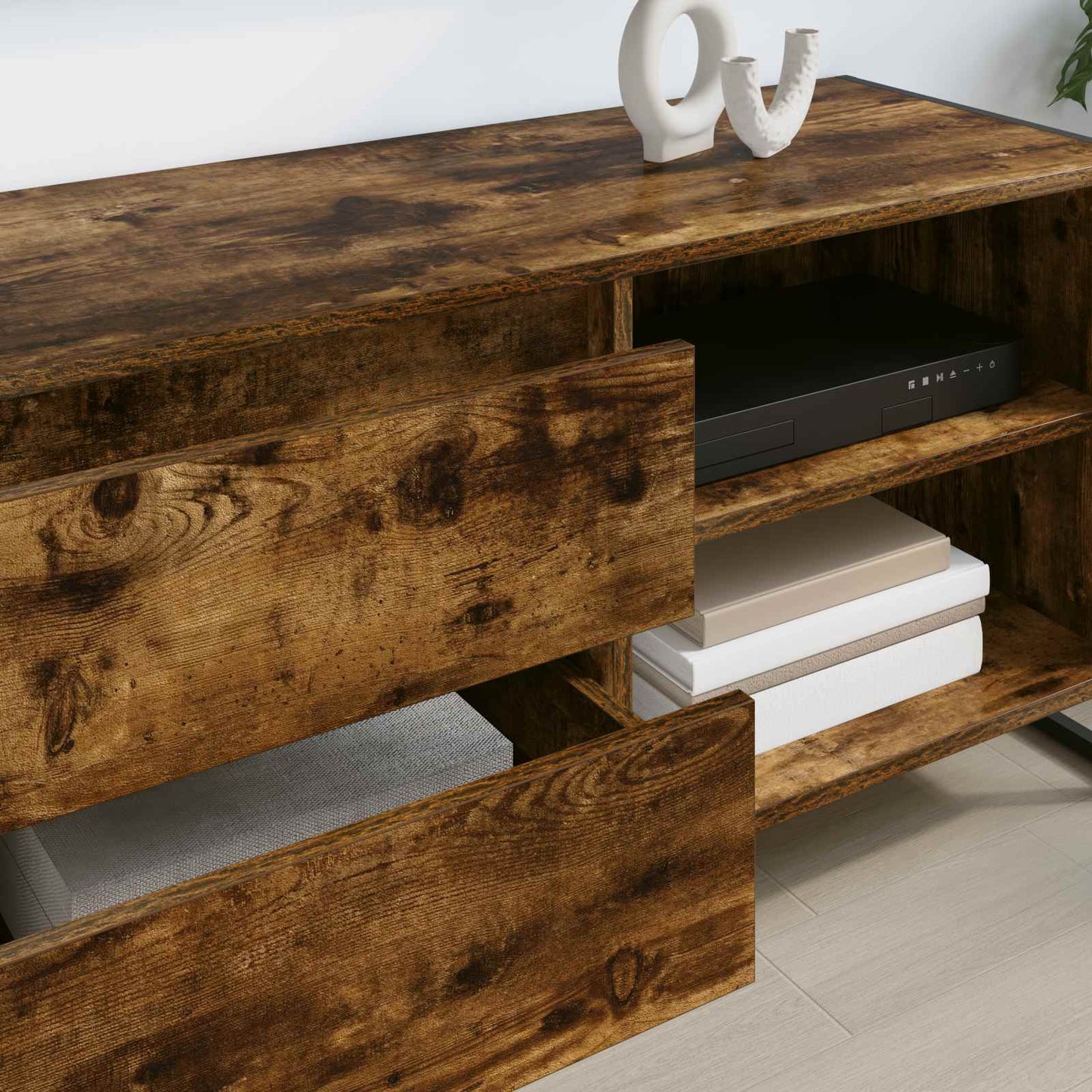 TV-kast met lade Rook Eik 100 x 36 x 49,5 cm Bewerkt hout is nu te koop bij PeponiXL, paradijselijk wonen!