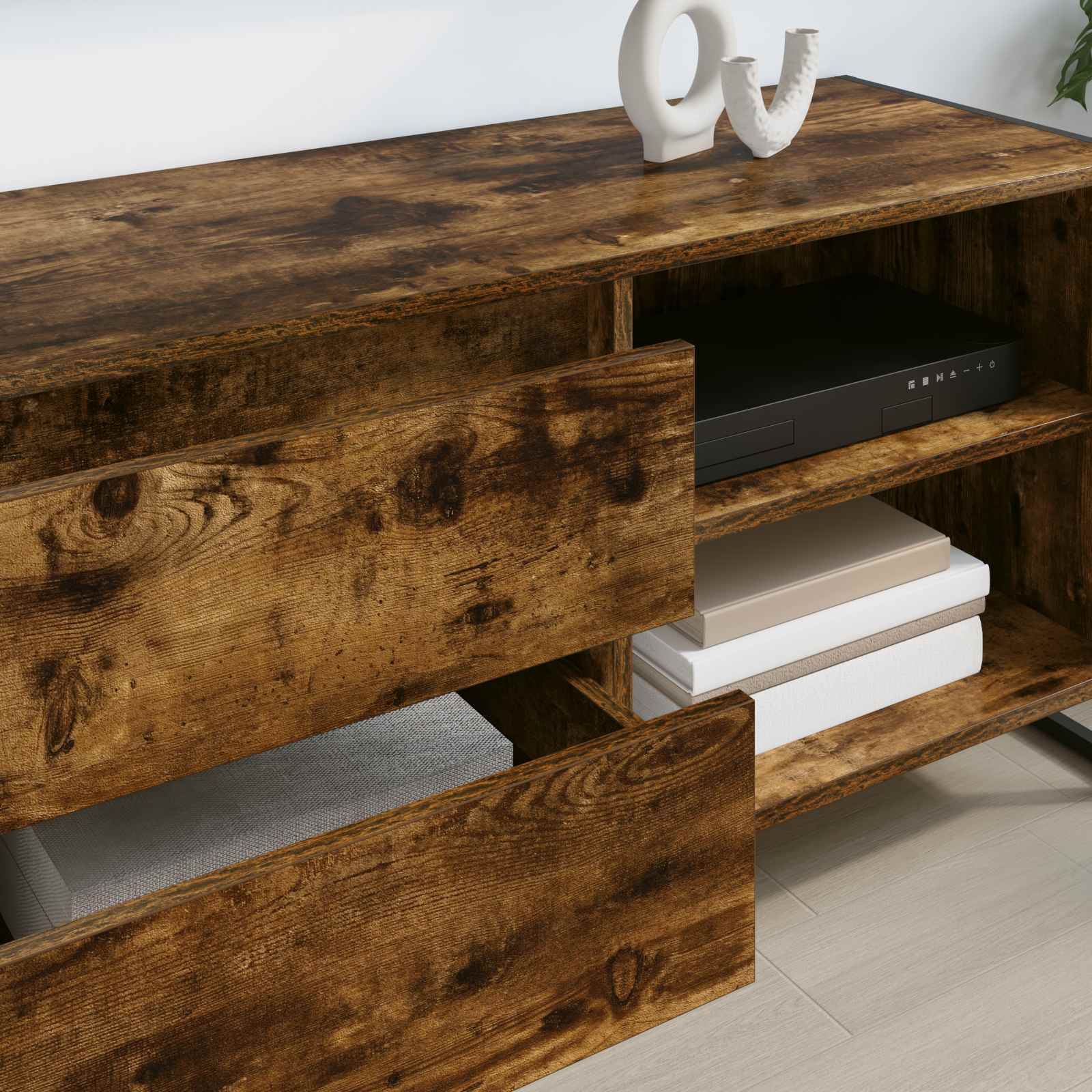 TV-kast met lade Rook Eik 100 x 36 x 49,5 cm Bewerkt hout is nu te koop bij PeponiXL, paradijselijk wonen!