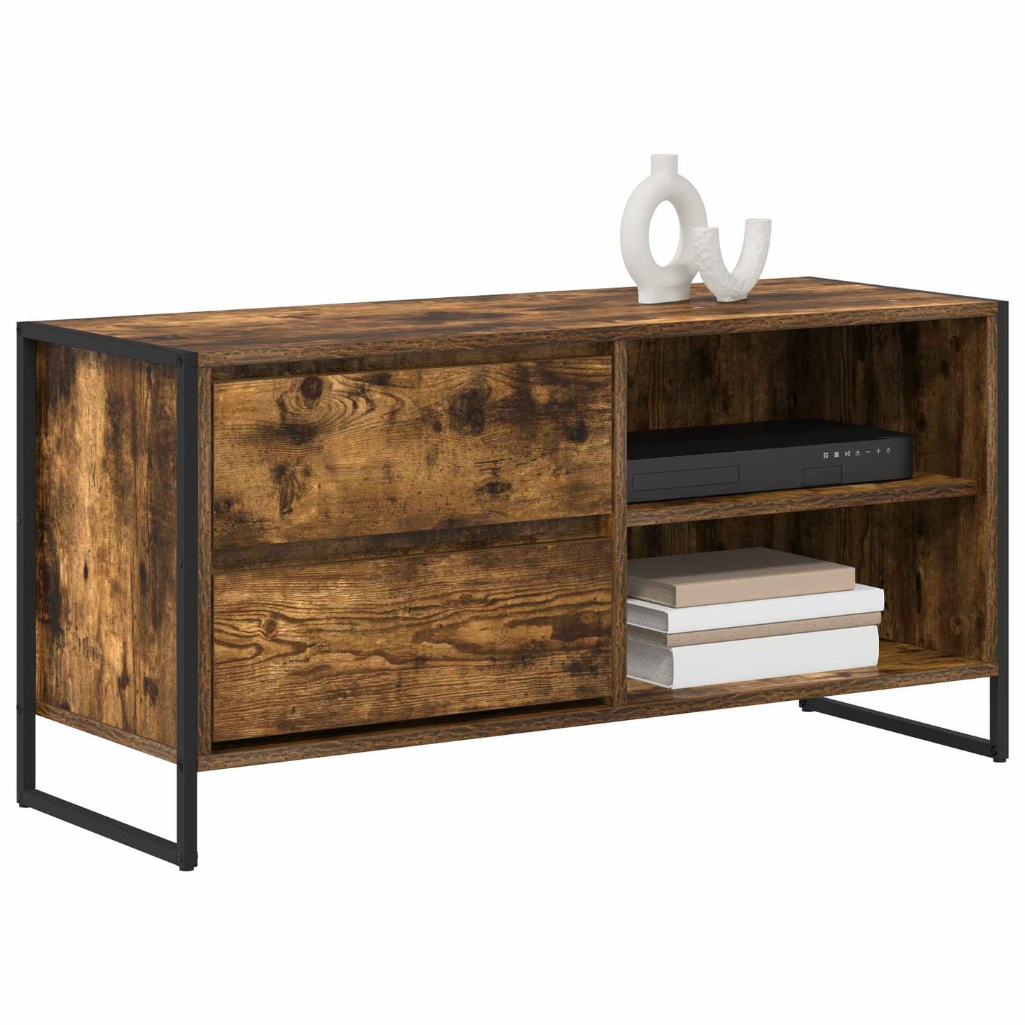 TV-kast met lade Rook Eik 100 x 36 x 49,5 cm Bewerkt hout is nu te koop bij PeponiXL, paradijselijk wonen!
