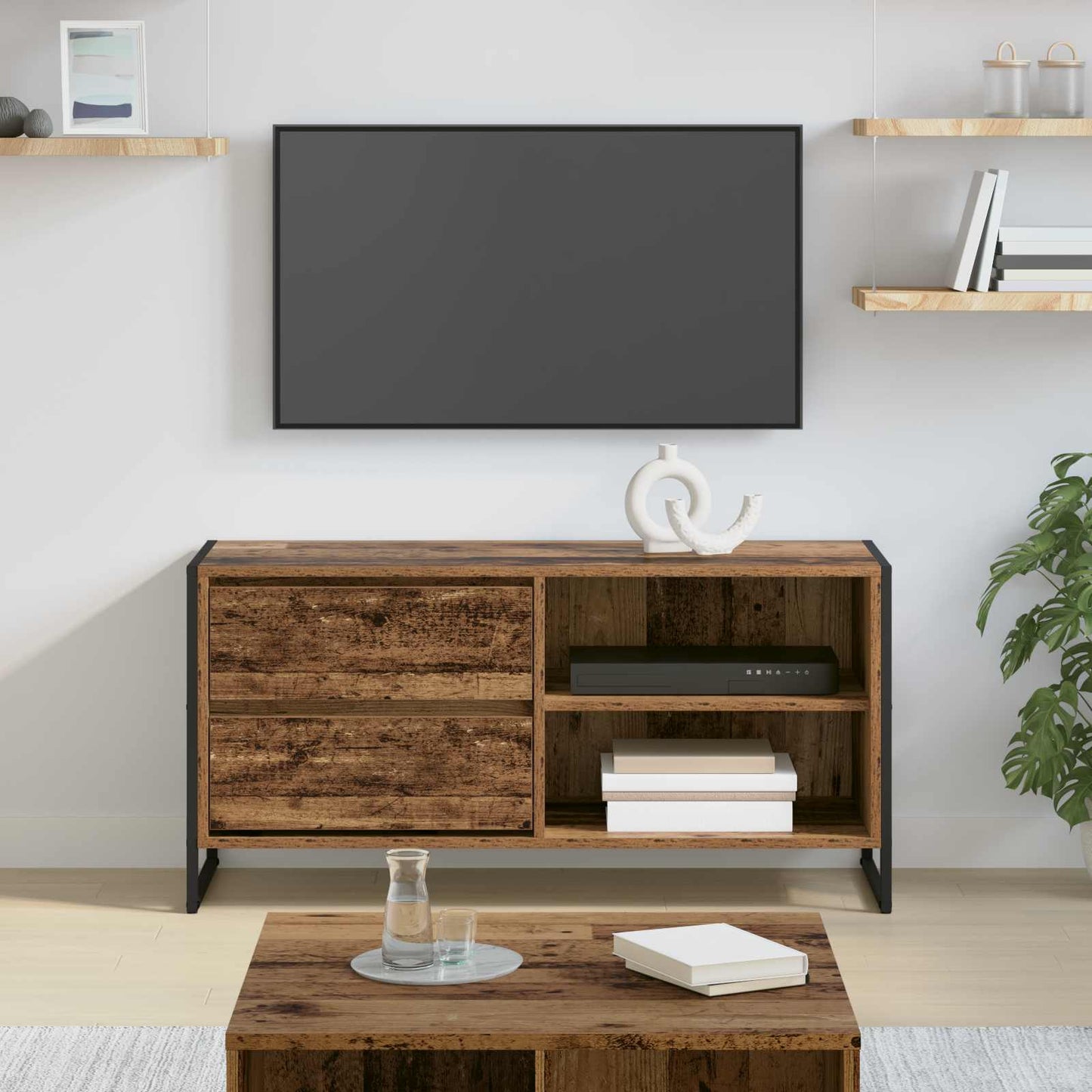 TV-kast met lade Oud Hout 100 x 36 x 49,5 cm Bewerkt hout is nu te koop bij PeponiXL, paradijselijk wonen!