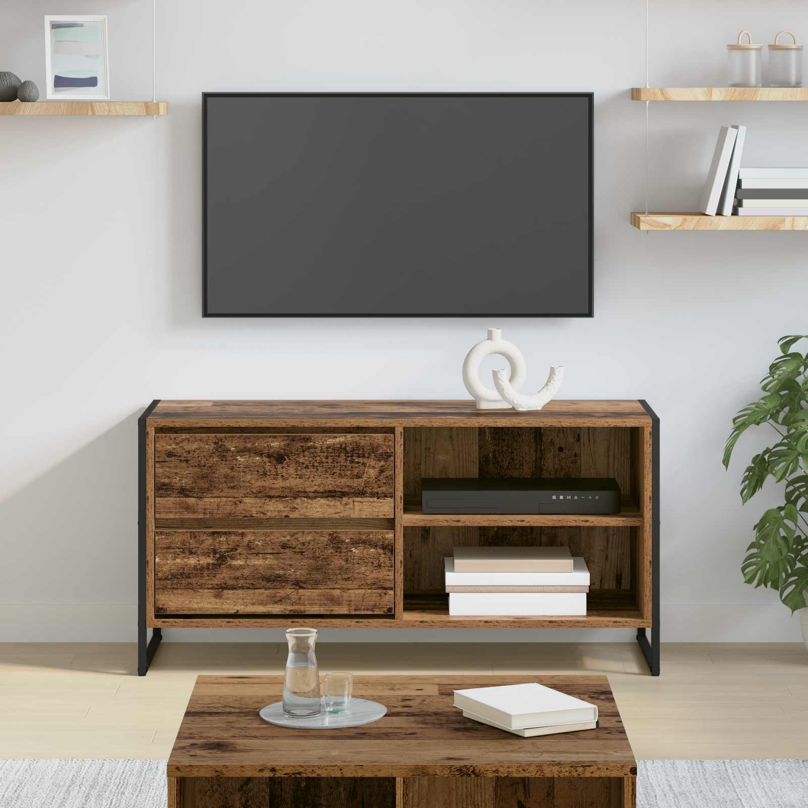 TV-kast met lade Oud Hout 100 x 36 x 49,5 cm Bewerkt hout is nu te koop bij PeponiXL, paradijselijk wonen!