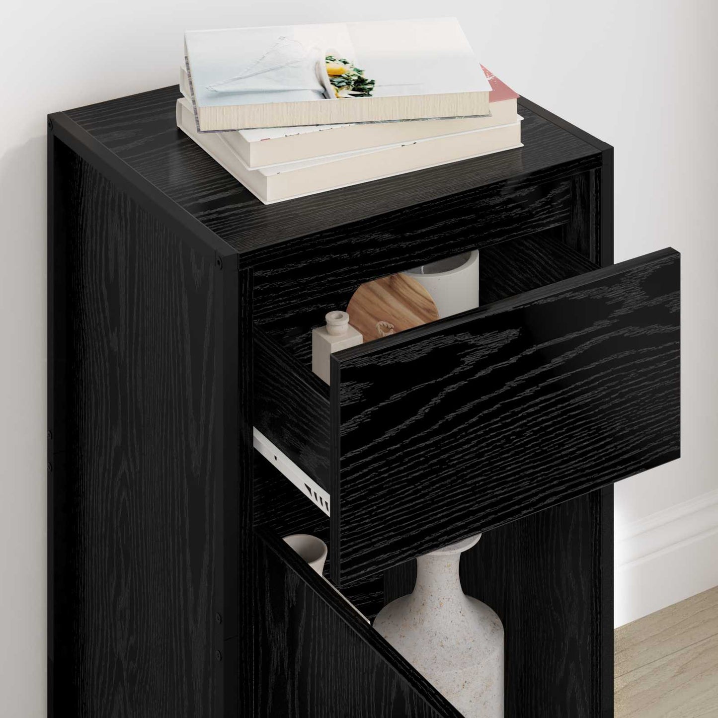 Dressoir met lade Zwart Eiken 43 x 36 x 75,5 cm Bewerkt hout is nu te koop bij PeponiXL, paradijselijk wonen!