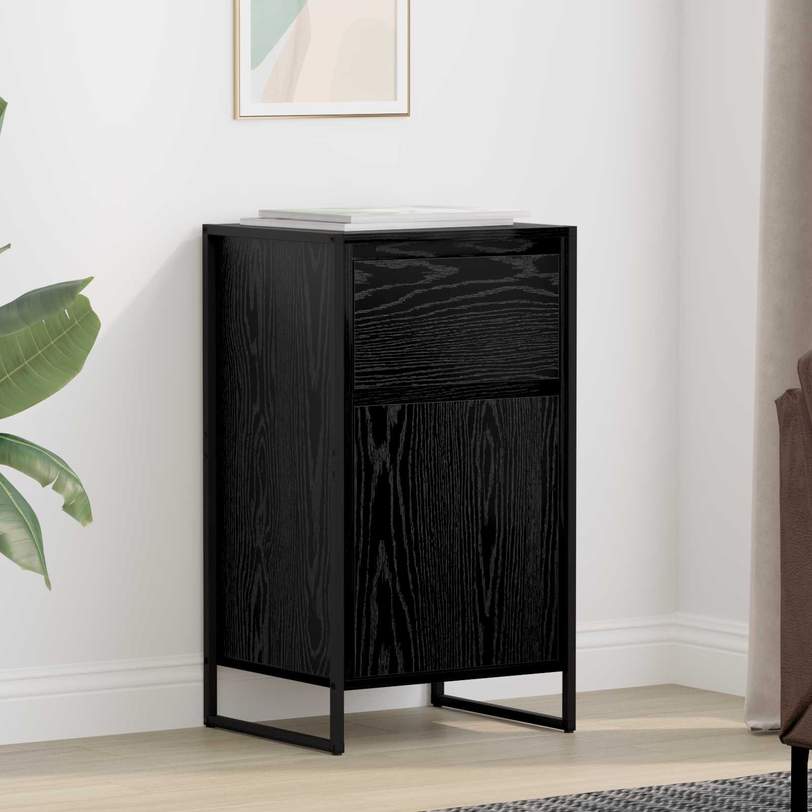 Dressoir met lade Zwart Eiken 43 x 36 x 75,5 cm Bewerkt hout is nu te koop bij PeponiXL, paradijselijk wonen!