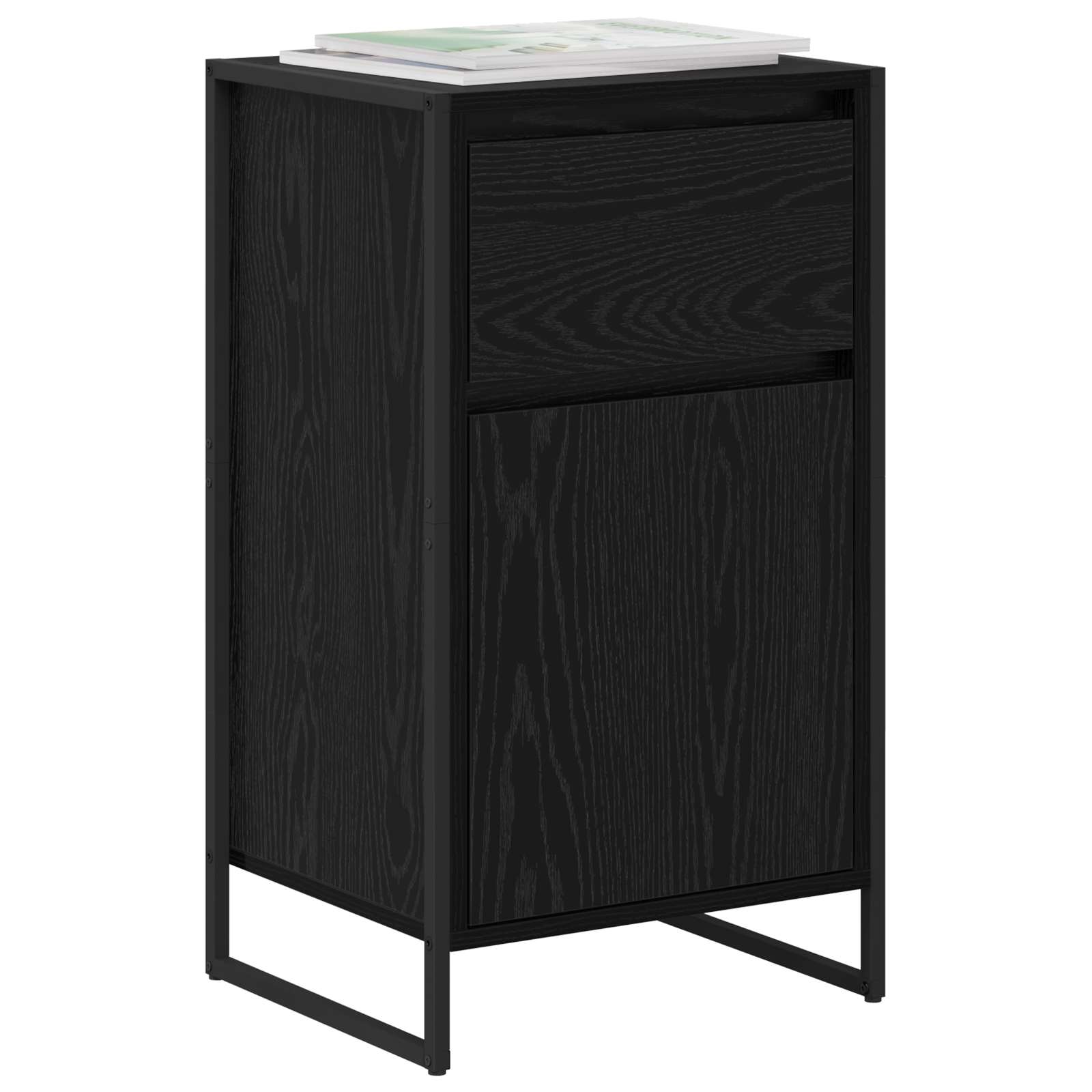 Dressoir met lade Zwart Eiken 43 x 36 x 75,5 cm Bewerkt hout is nu te koop bij PeponiXL, paradijselijk wonen!