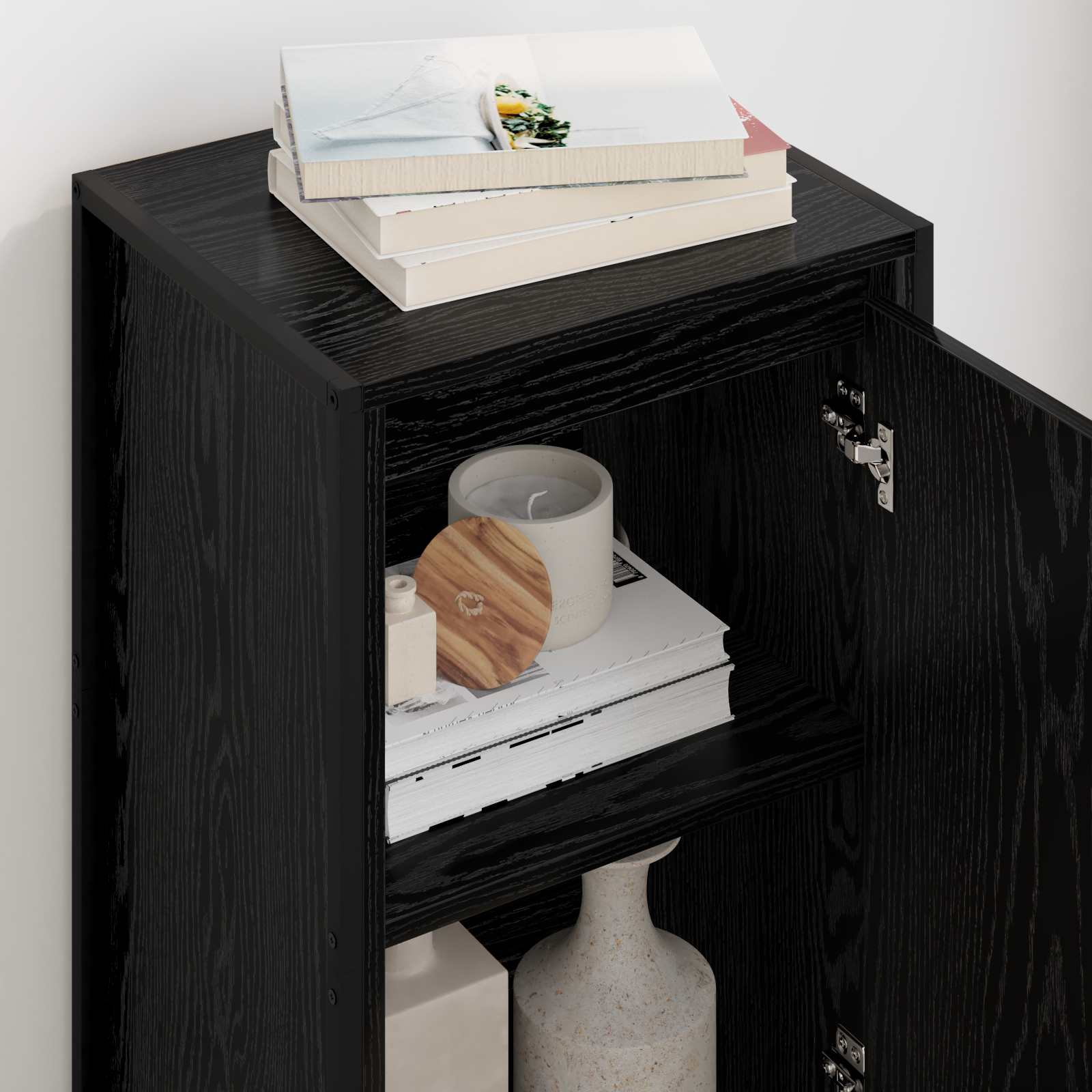 Dressoir Zwart Eiken 43 x 36 x 75,5 cm Bewerkt hout is nu te koop bij PeponiXL, paradijselijk wonen!