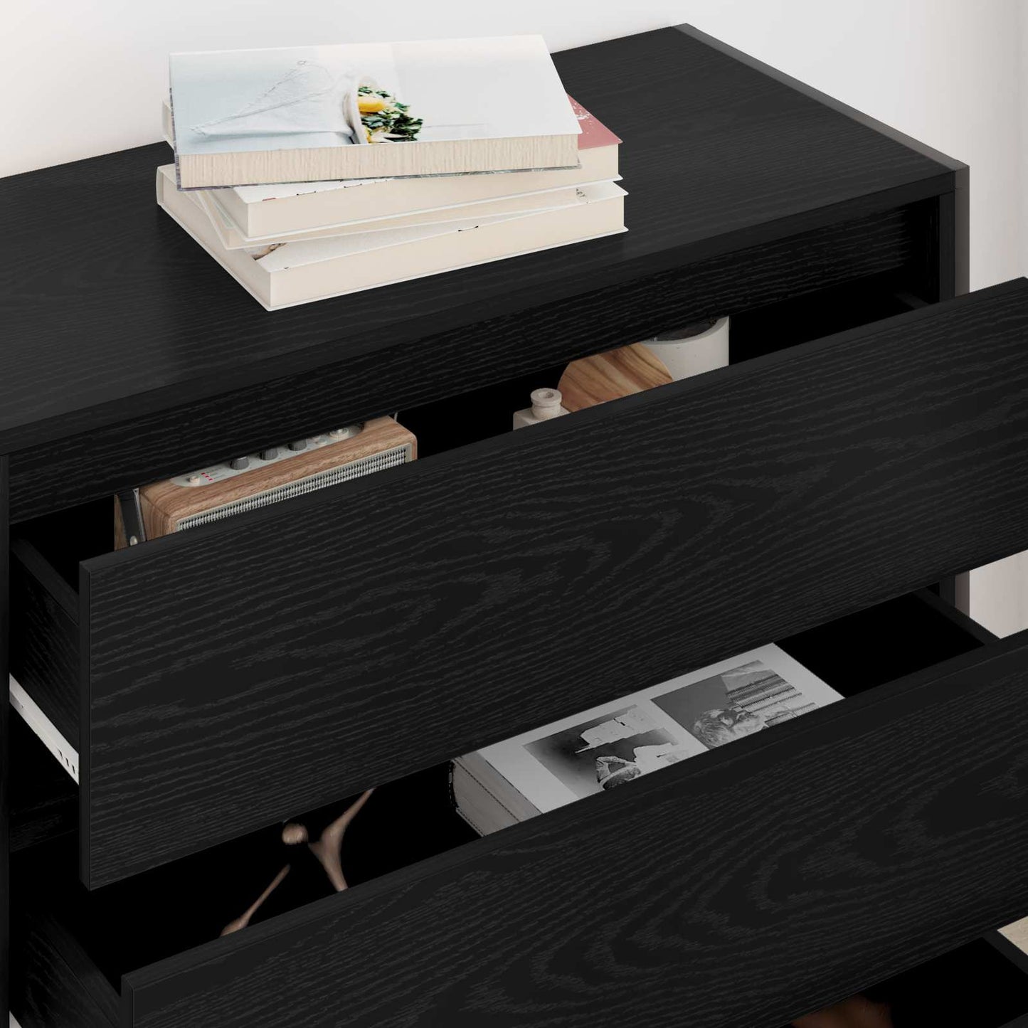 Dressoir met lade Zwart Eiken 79 x 36 x 75.5 cm Bewerkt hout is nu te koop bij PeponiXL, paradijselijk wonen!