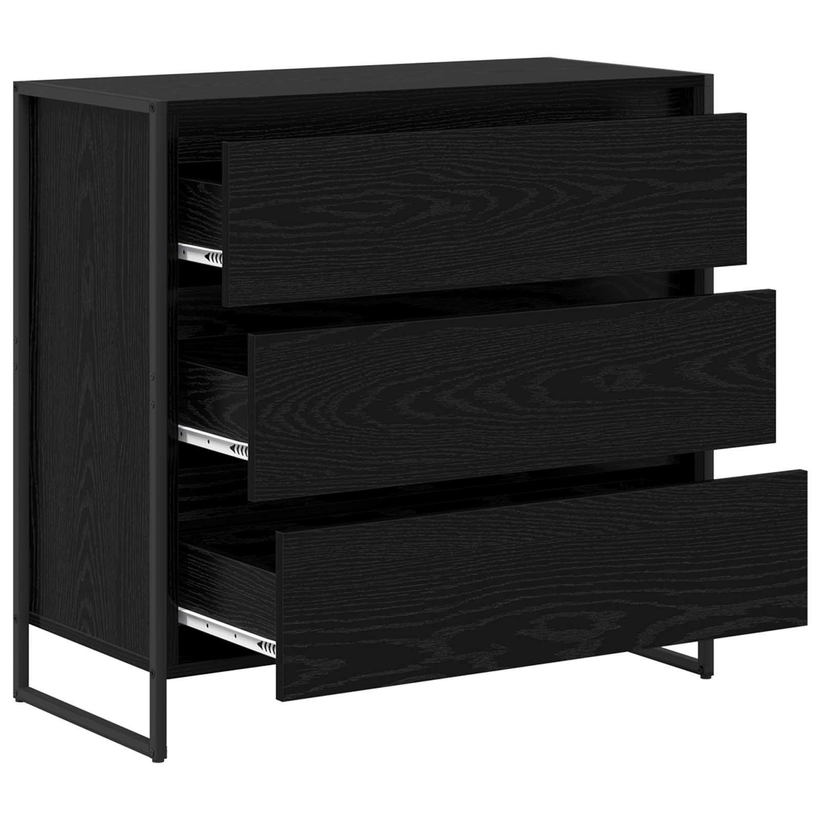 Dressoir met lade Zwart Eiken 79 x 36 x 75.5 cm Bewerkt hout is nu te koop bij PeponiXL, paradijselijk wonen!