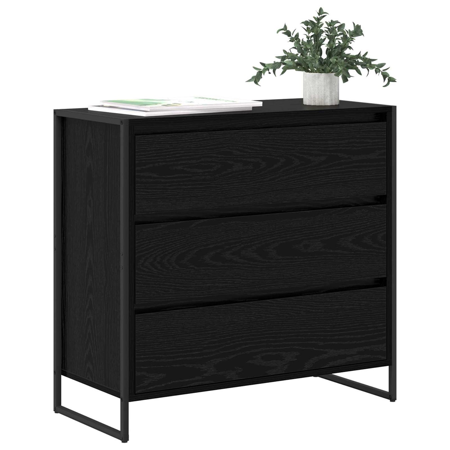 Dressoir met lade Zwart Eiken 79 x 36 x 75.5 cm Bewerkt hout is nu te koop bij PeponiXL, paradijselijk wonen!