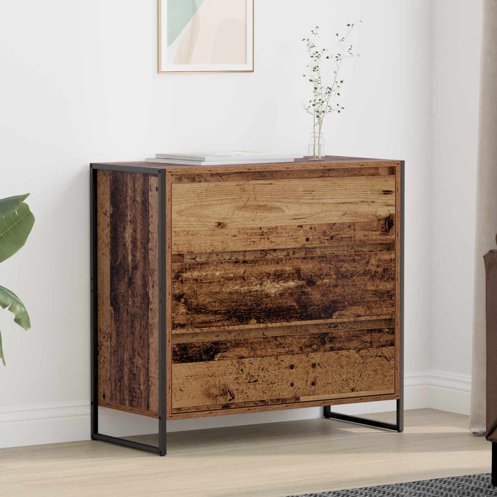 Dressoir met lade Oud Hout 79 x 36 x 75.5 cm Bewerkt hout is nu te koop bij PeponiXL, paradijselijk wonen!