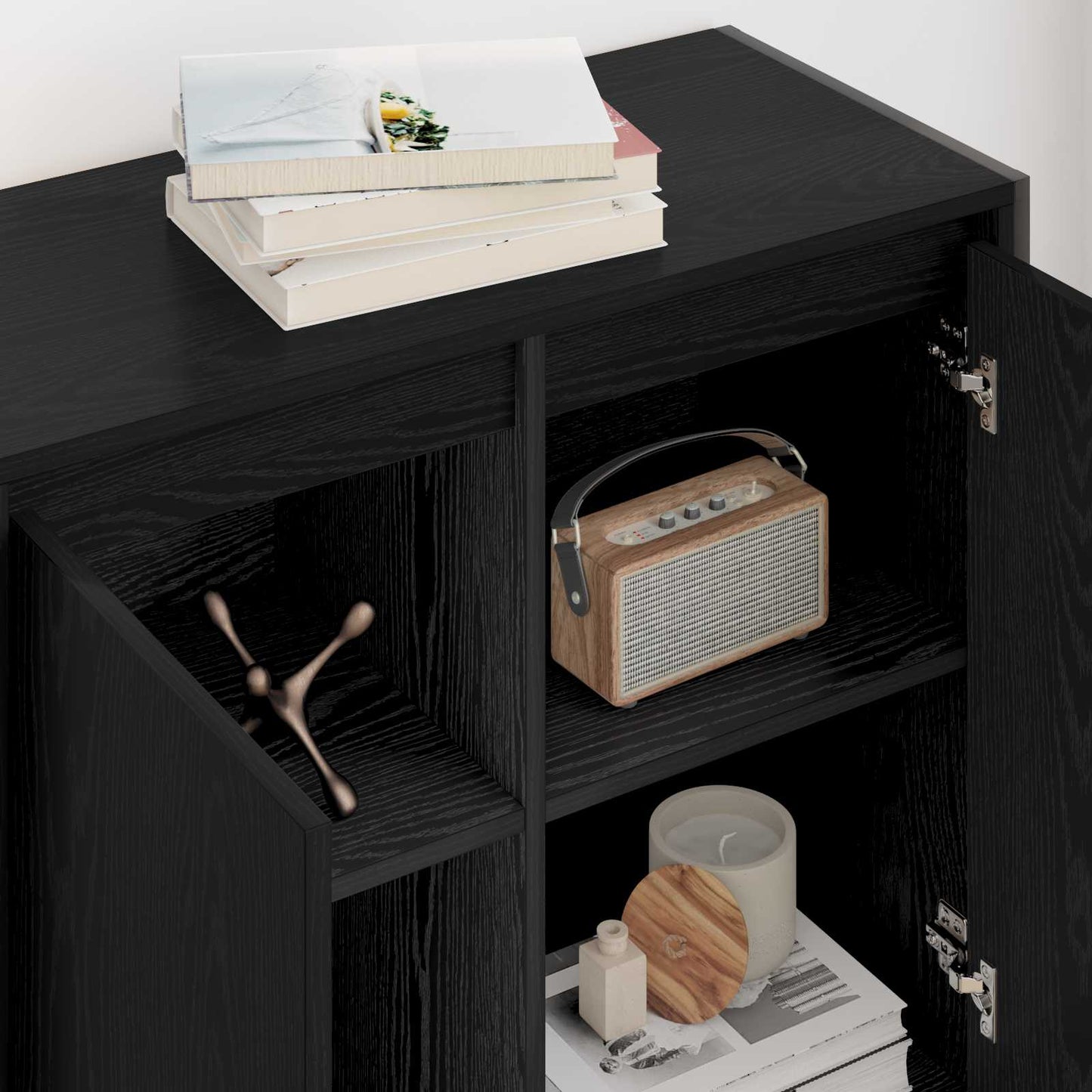 Bijzetkast Zwart Eiken 79 x 36 x 75 cm Bewerkt hout is nu te koop bij PeponiXL, paradijselijk wonen!