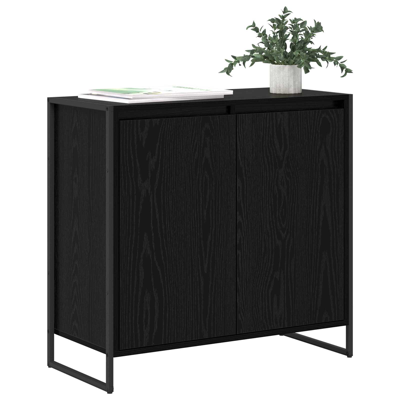 Bijzetkast Zwart Eiken 79 x 36 x 75 cm Bewerkt hout is nu te koop bij PeponiXL, paradijselijk wonen!