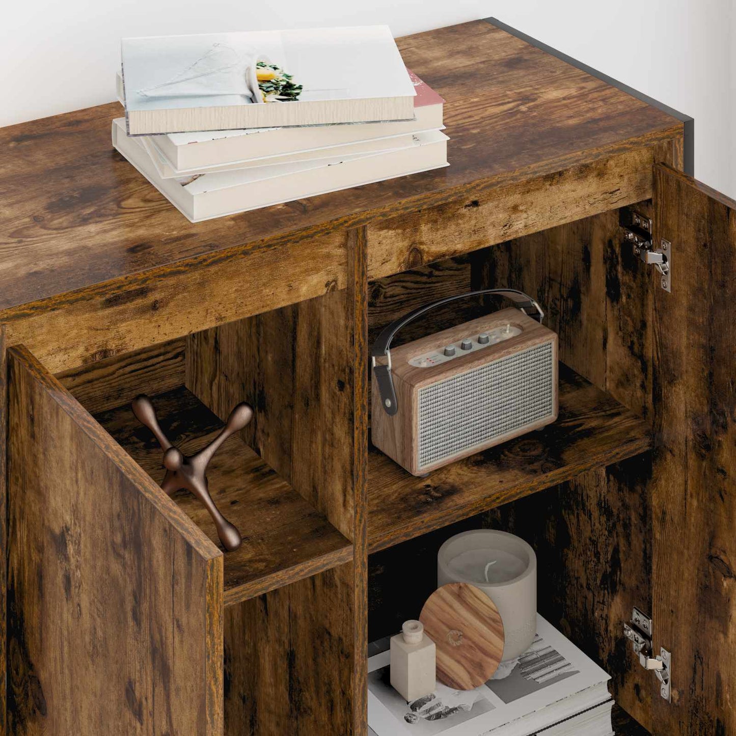 Bijzetkast Rook Eik 79 x 36 x 75 cm Bewerkt hout is nu te koop bij PeponiXL, paradijselijk wonen!