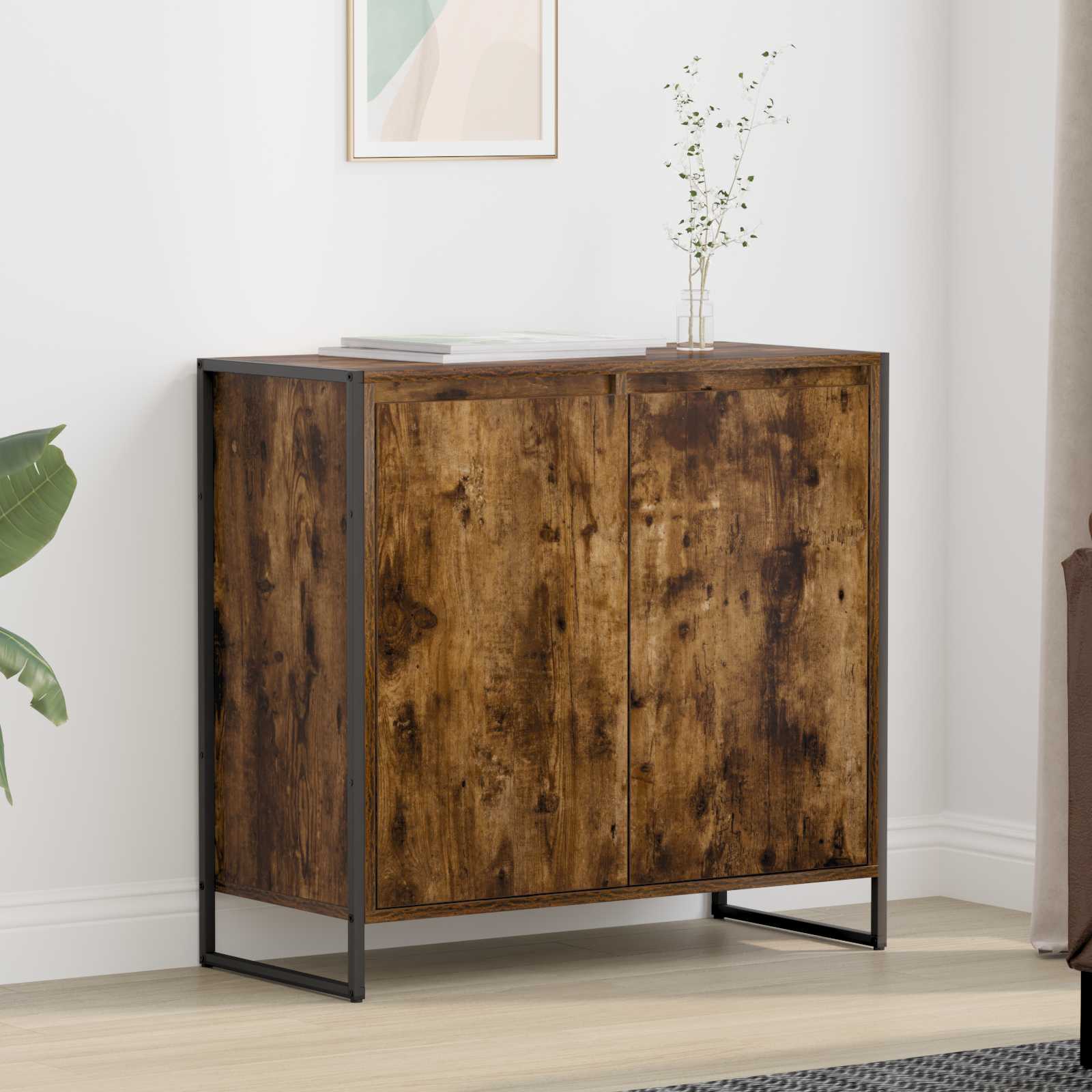 Bijzetkast Rook Eik 79 x 36 x 75 cm Bewerkt hout is nu te koop bij PeponiXL, paradijselijk wonen!