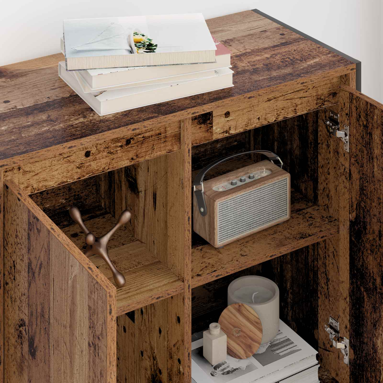 Bijzetkast Oud Hout 79 x 36 x 75 cm Bewerkt hout is nu te koop bij PeponiXL, paradijselijk wonen!