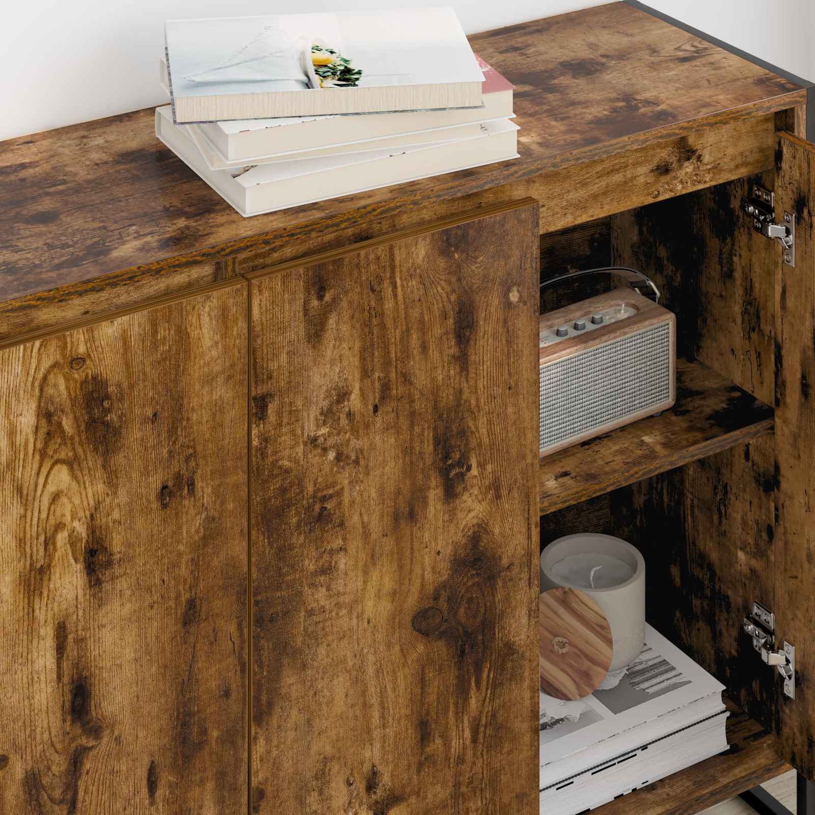Bijzetkast Rook Eik 96,5 x 30 x 75 cm Bewerkt hout is nu te koop bij PeponiXL, paradijselijk wonen!
