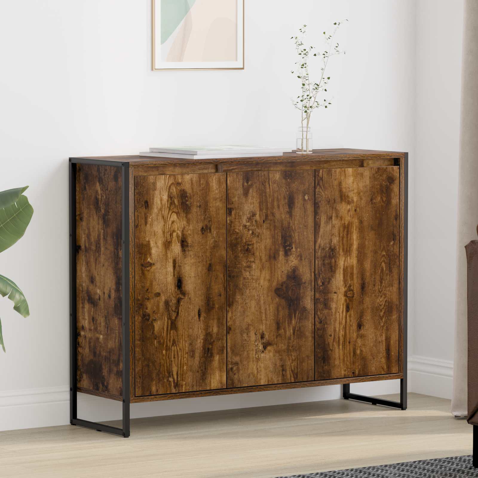 Bijzetkast Rook Eik 96,5 x 30 x 75 cm Bewerkt hout is nu te koop bij PeponiXL, paradijselijk wonen!