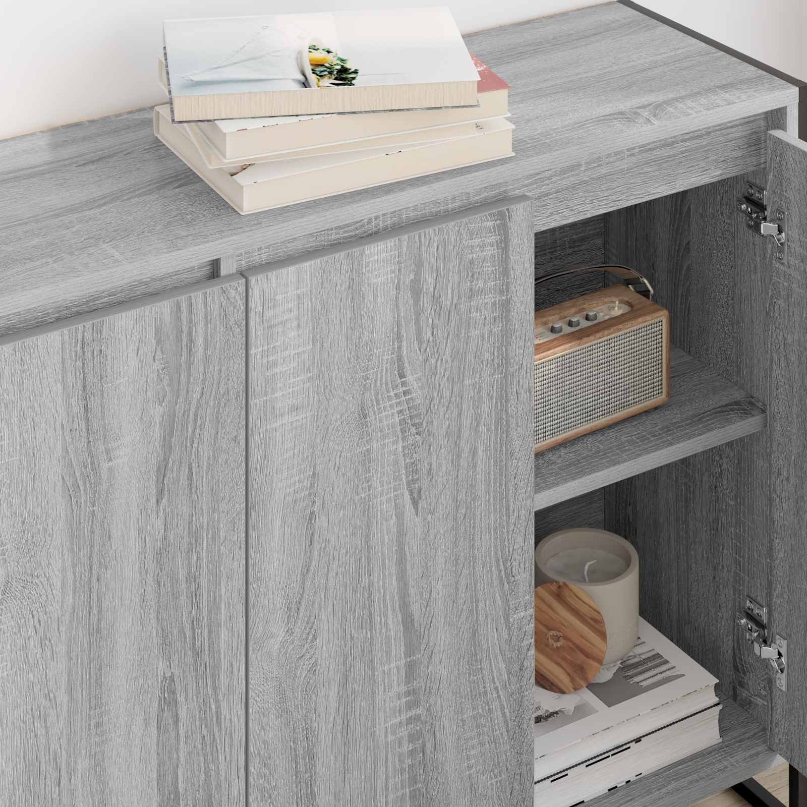 Bijzetkast Grijs Sonoma 96,5 x 30 x 75 cm Bewerkt hout is nu te koop bij PeponiXL, paradijselijk wonen!