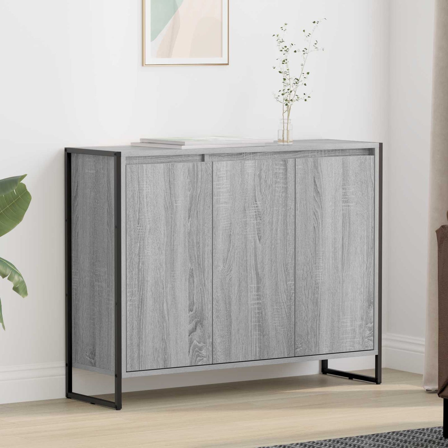 Bijzetkast Grijs Sonoma 96,5 x 30 x 75 cm Bewerkt hout is nu te koop bij PeponiXL, paradijselijk wonen!