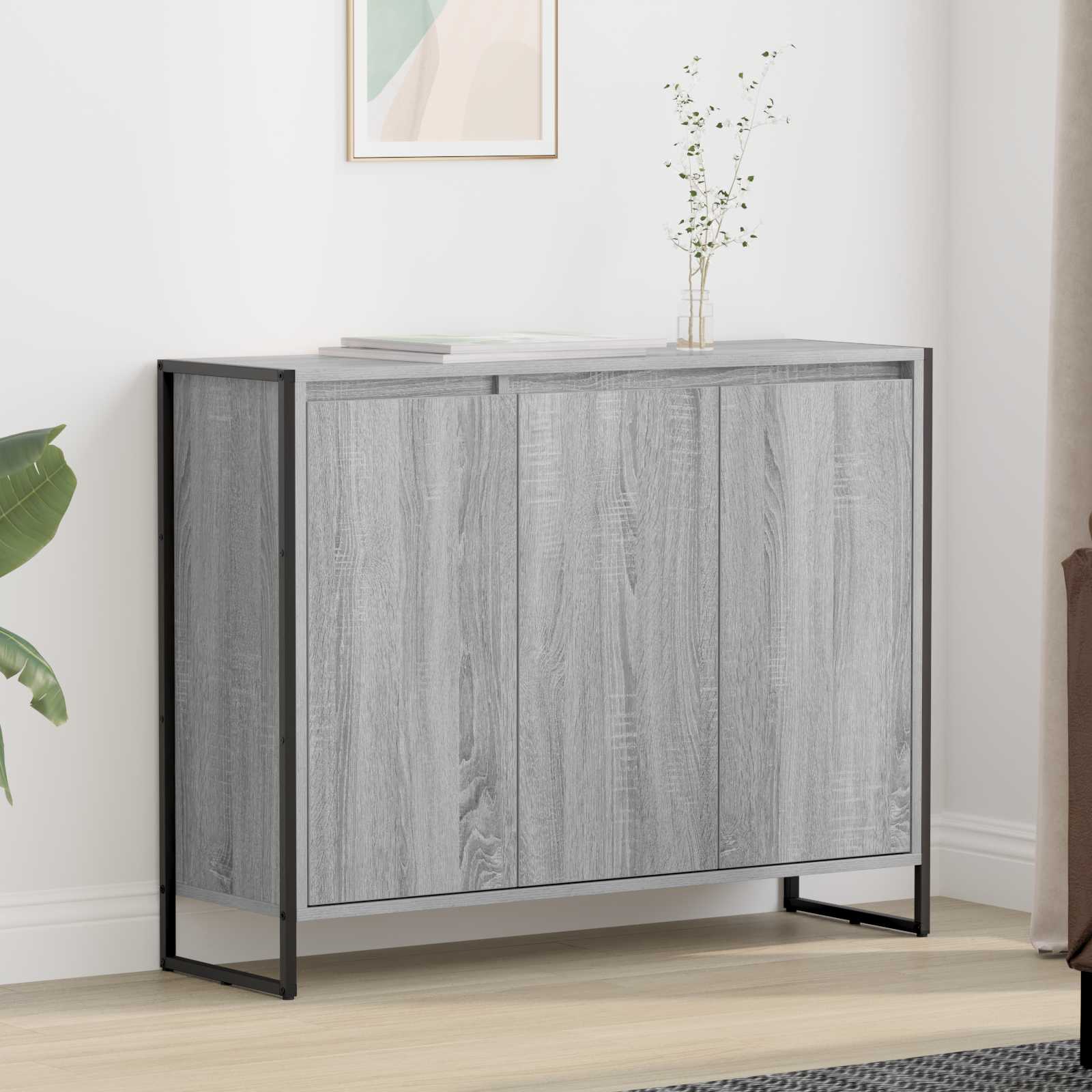 Bijzetkast Grijs Sonoma 96,5 x 30 x 75 cm Bewerkt hout is nu te koop bij PeponiXL, paradijselijk wonen!