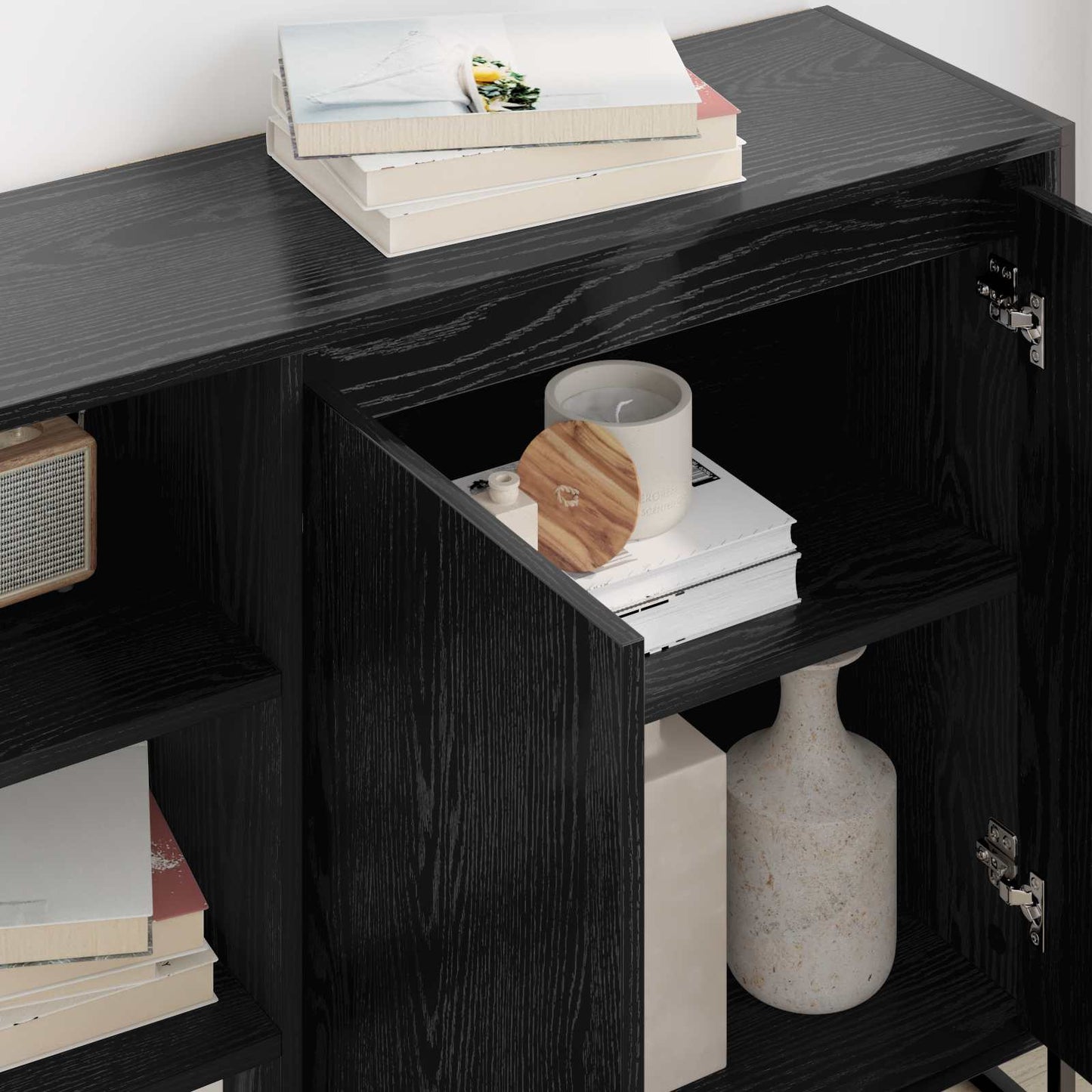 Bijzetkast Zwart Eiken 96.5 x 30 x 75 cm Bewerkt hout is nu te koop bij PeponiXL, paradijselijk wonen!