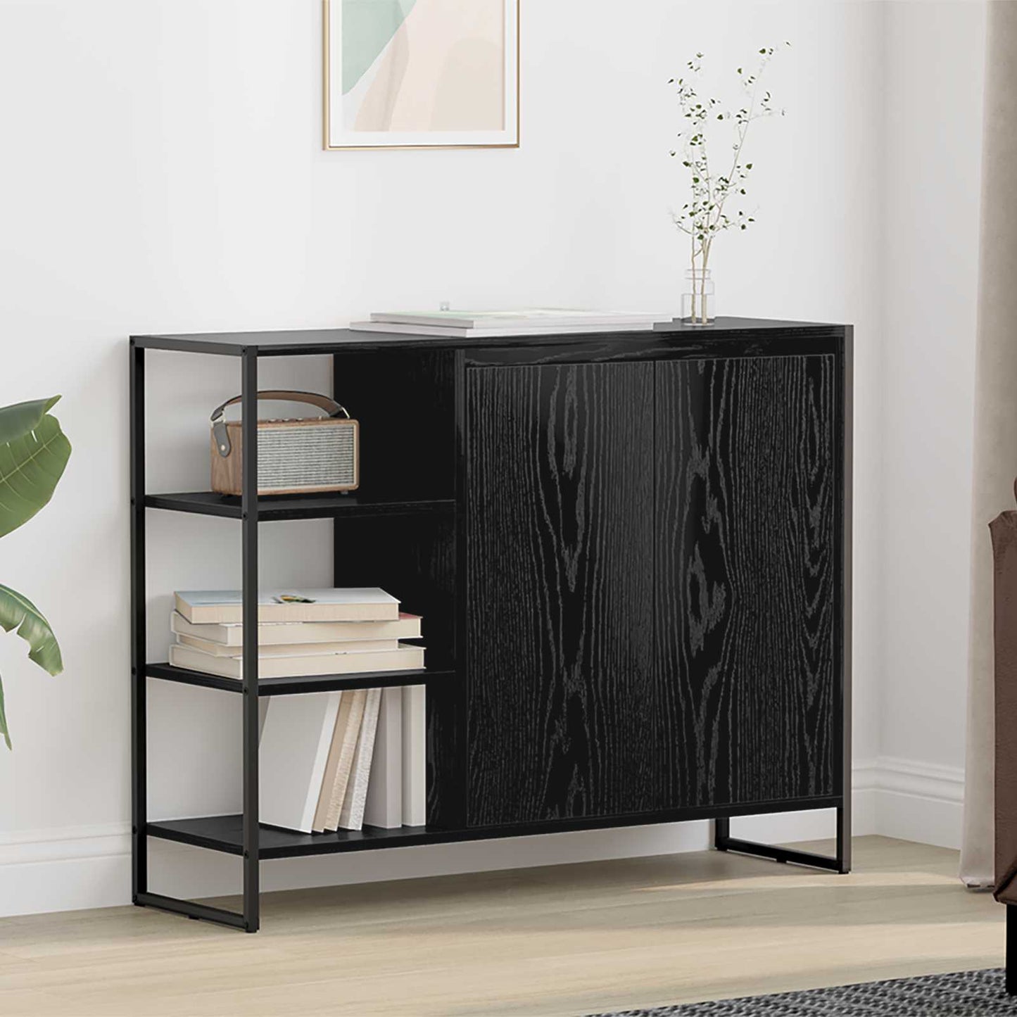 Bijzetkast Zwart Eiken 96.5 x 30 x 75 cm Bewerkt hout is nu te koop bij PeponiXL, paradijselijk wonen!