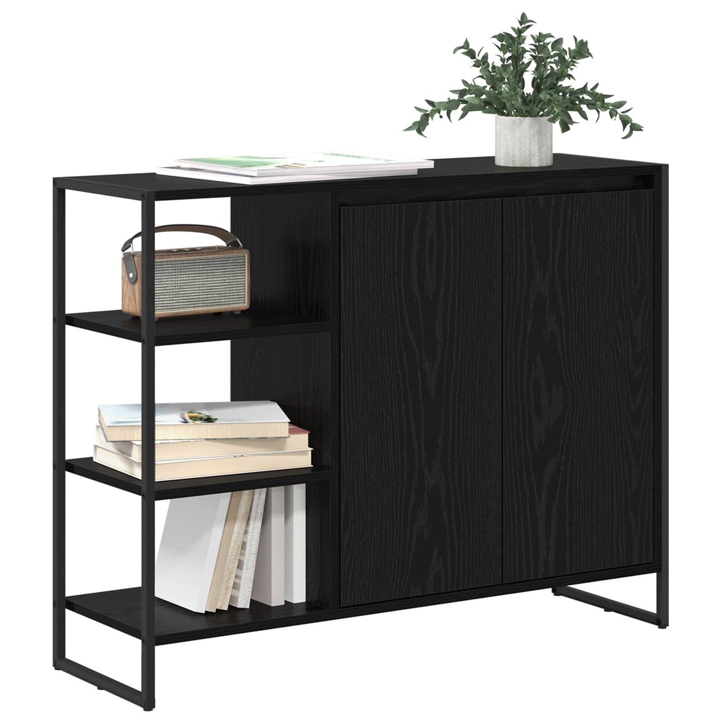 Bijzetkast Zwart Eiken 96.5 x 30 x 75 cm Bewerkt hout is nu te koop bij PeponiXL, paradijselijk wonen!