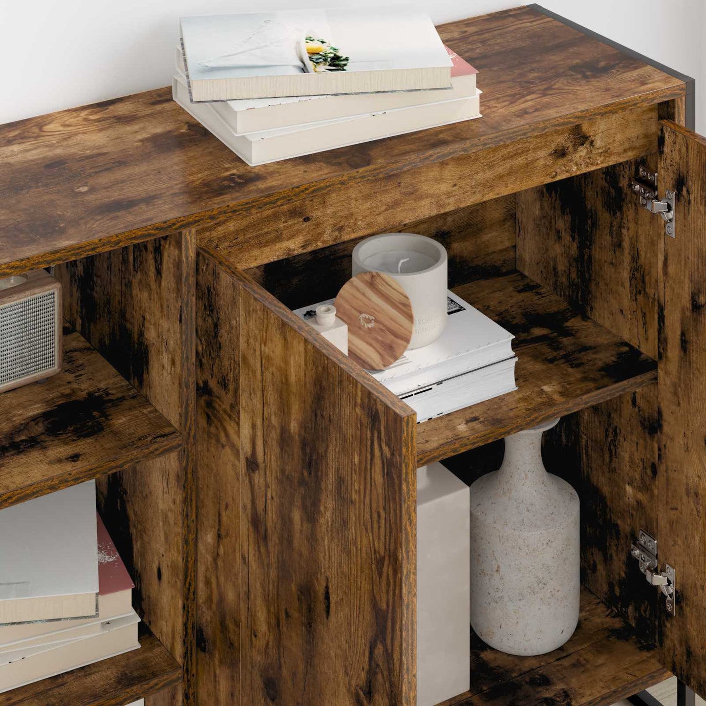 Bijzetkast Rook Eik 96.5 x 30 x 75 cm Bewerkt hout is nu te koop bij PeponiXL, paradijselijk wonen!