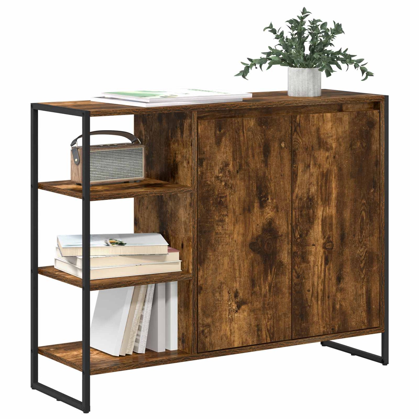 Bijzetkast Rook Eik 96.5 x 30 x 75 cm Bewerkt hout is nu te koop bij PeponiXL, paradijselijk wonen!