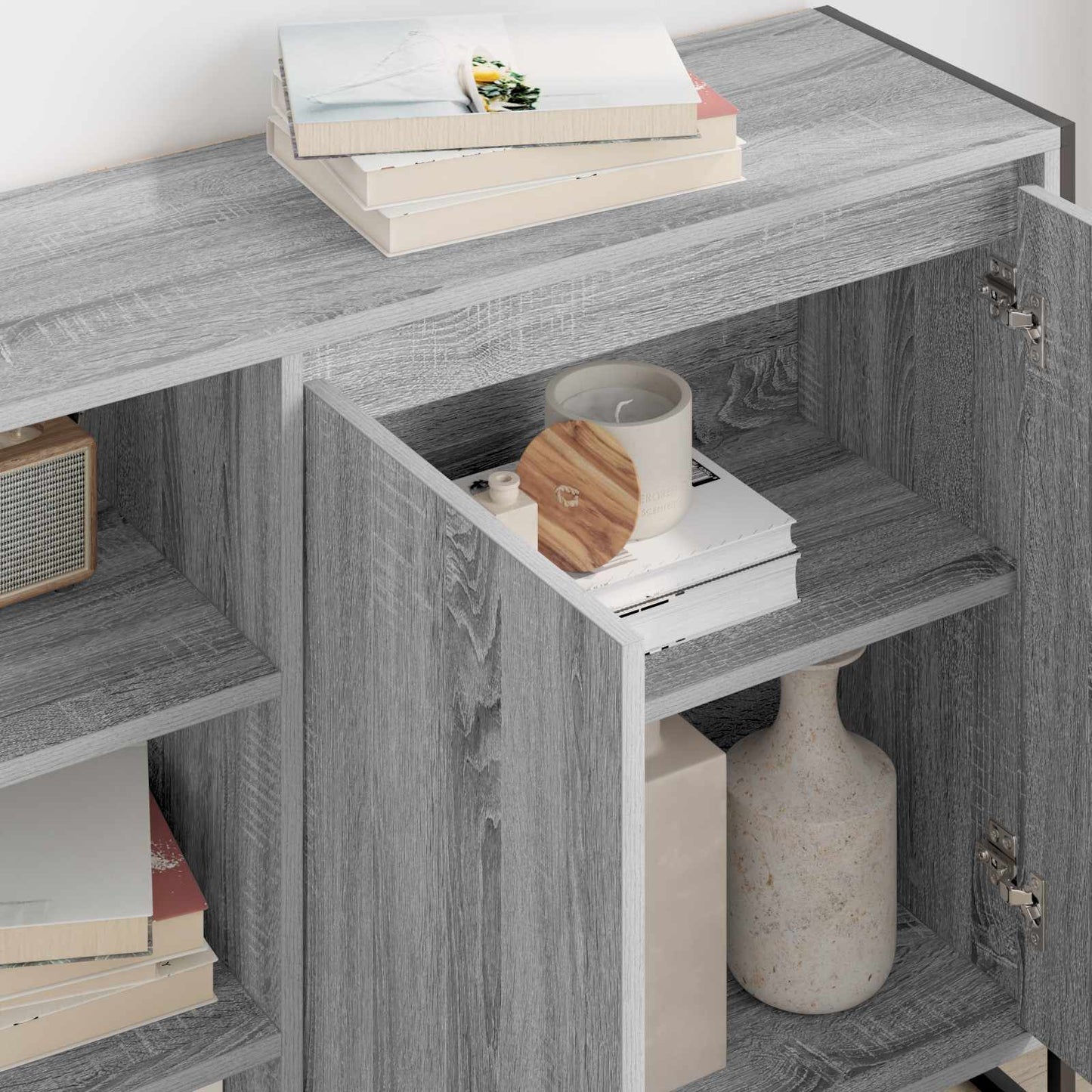 Bijzetkast Grijs Sonoma 96.5 x 30 x 75 cm Bewerkt hout is nu te koop bij PeponiXL, paradijselijk wonen!