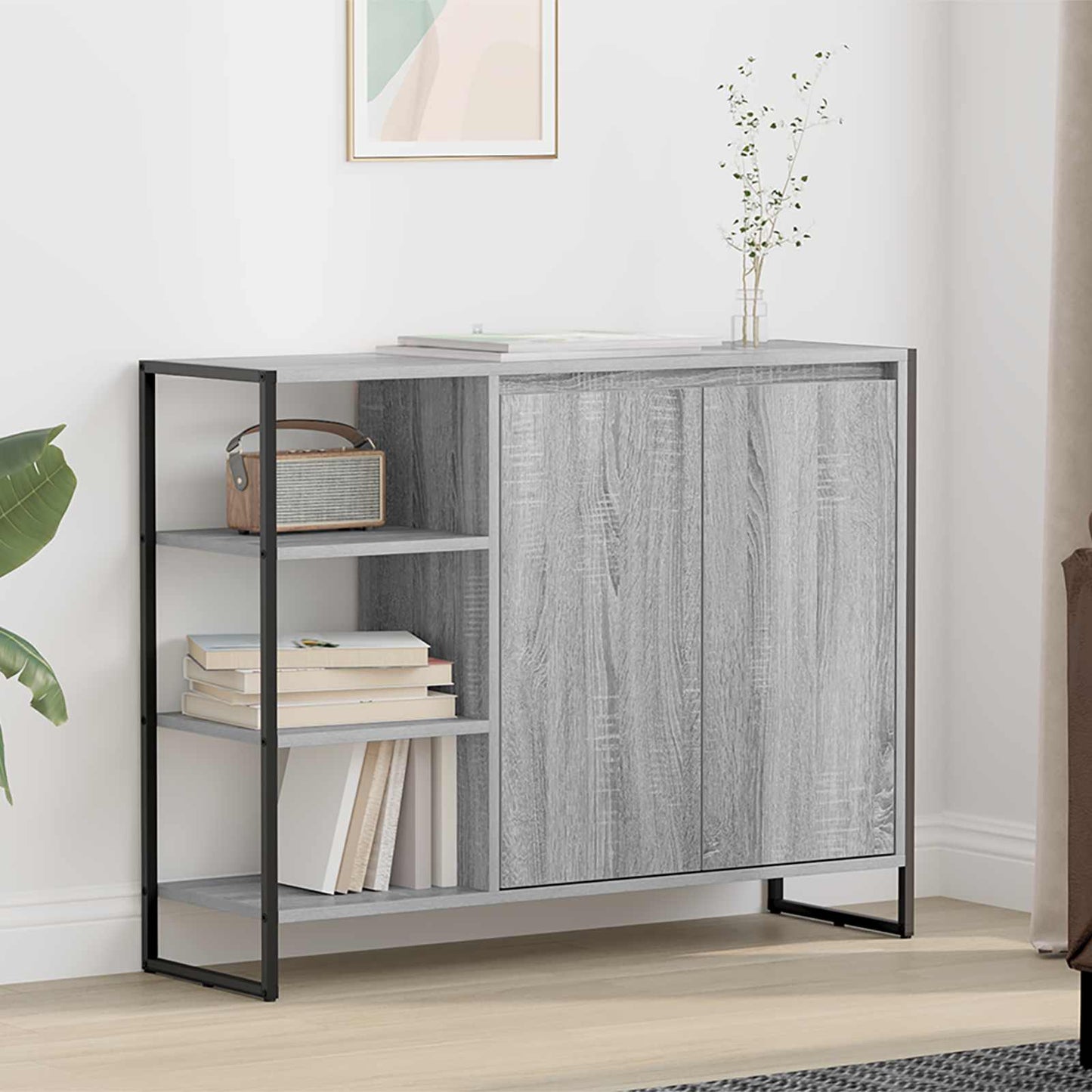 Bijzetkast Grijs Sonoma 96.5 x 30 x 75 cm Bewerkt hout is nu te koop bij PeponiXL, paradijselijk wonen!