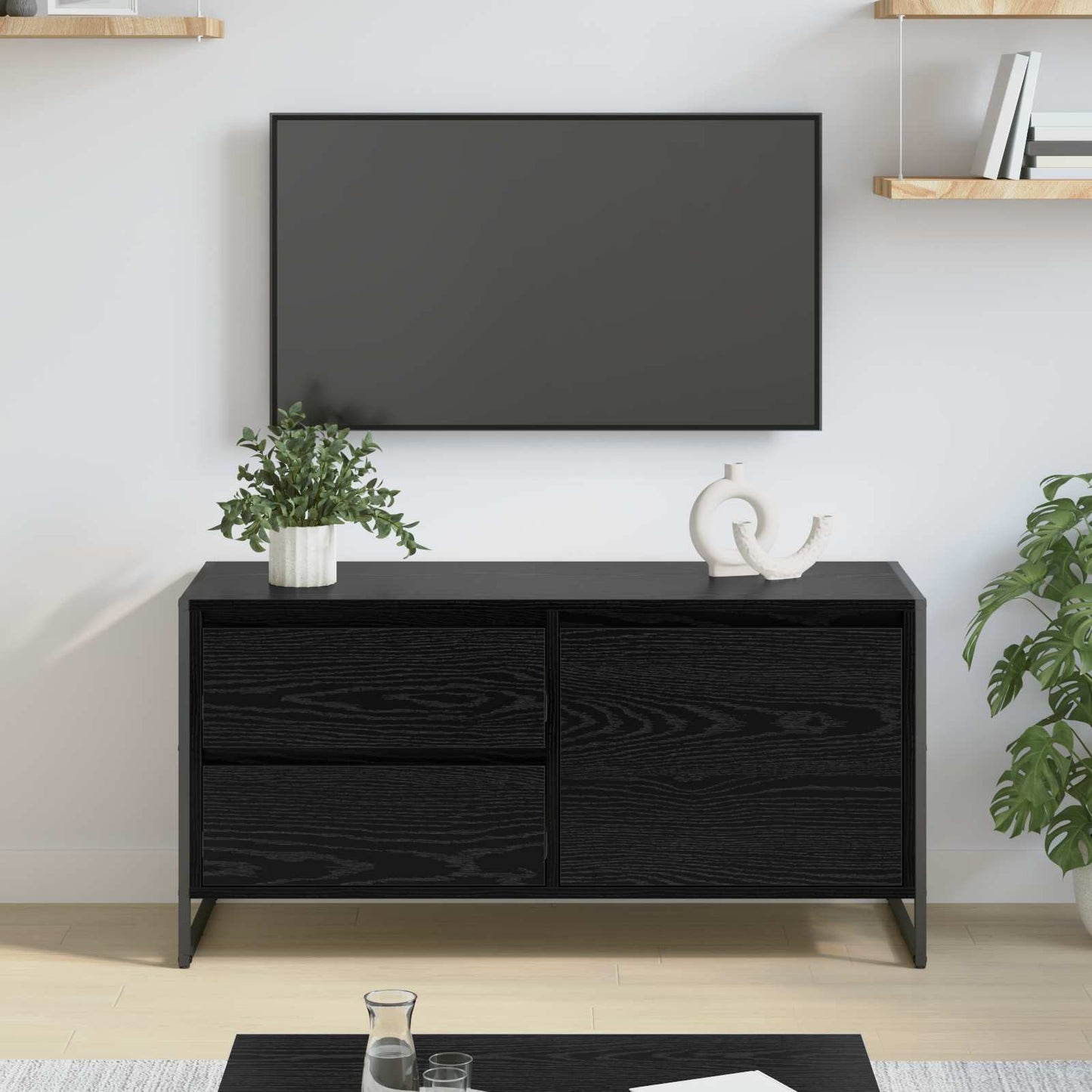TV-kast met lade Zwart Eiken 100 x 36 x 49.5 cm Bewerkt hout is nu te koop bij PeponiXL, paradijselijk wonen!