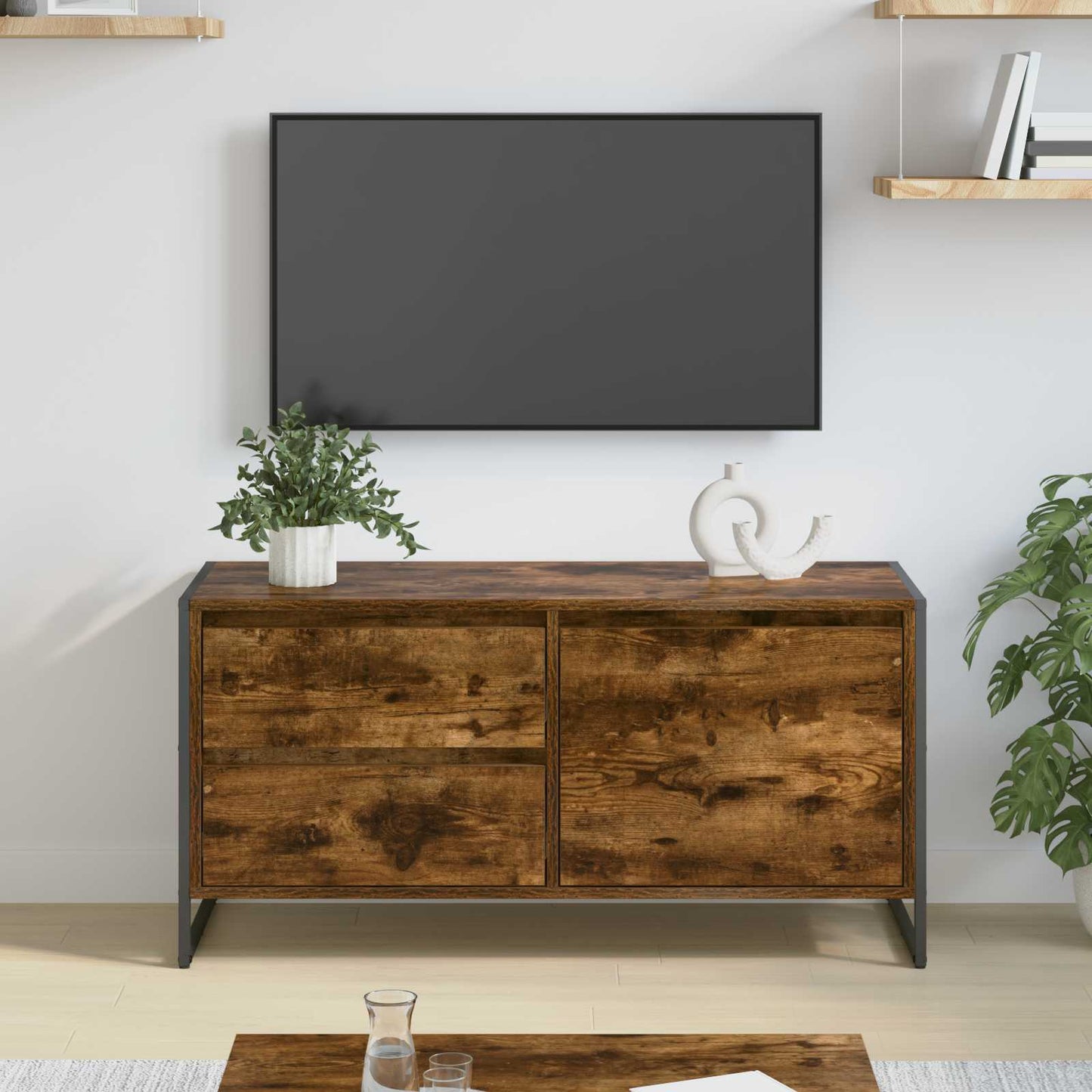 TV-kast met lade Rook Eik 100 x 36 x 49.5 cm Bewerkt hout is nu te koop bij PeponiXL, paradijselijk wonen!