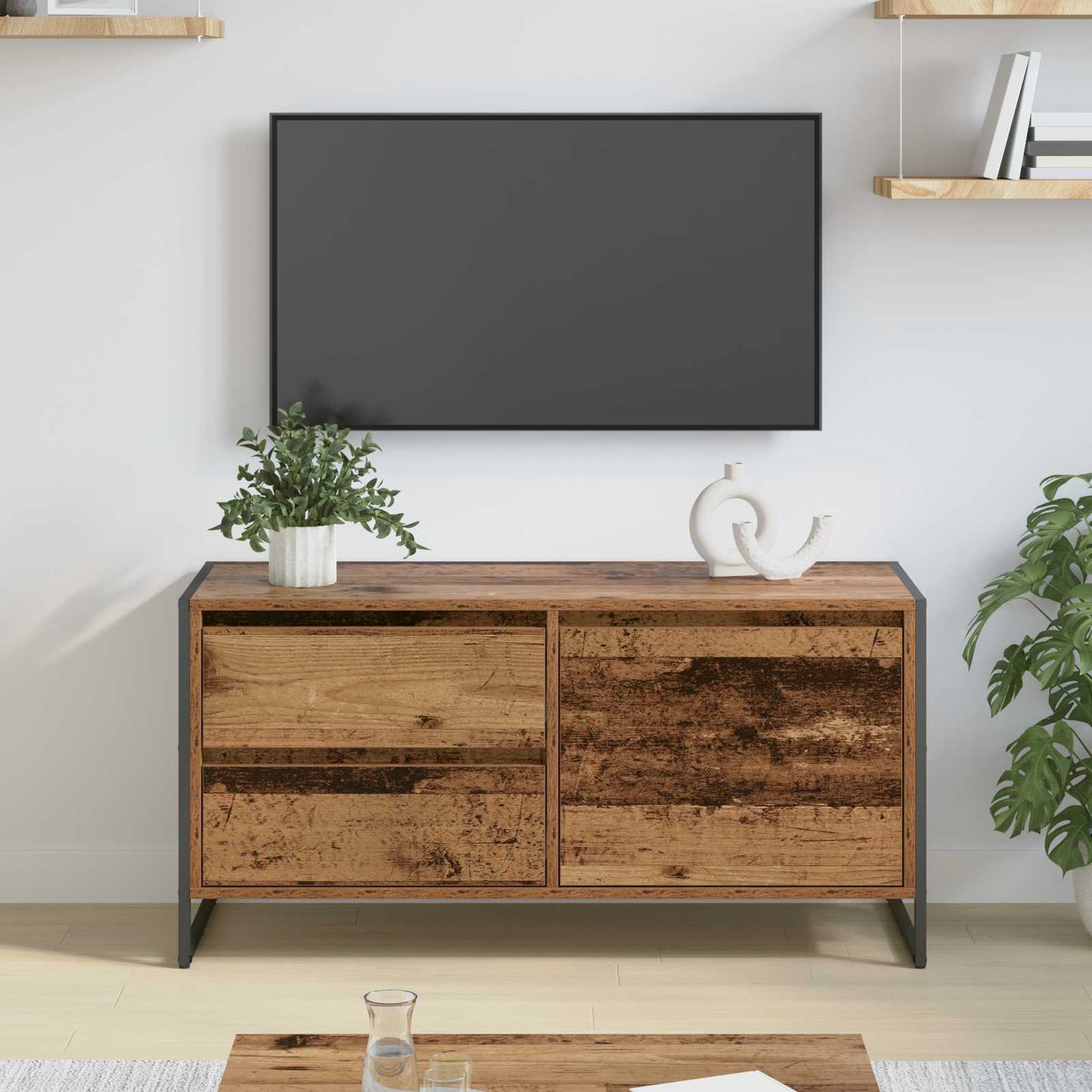 TV-kast met lade Oud Hout 100 x 36 x 49.5 cm Bewerkt hout is nu te koop bij PeponiXL, paradijselijk wonen!