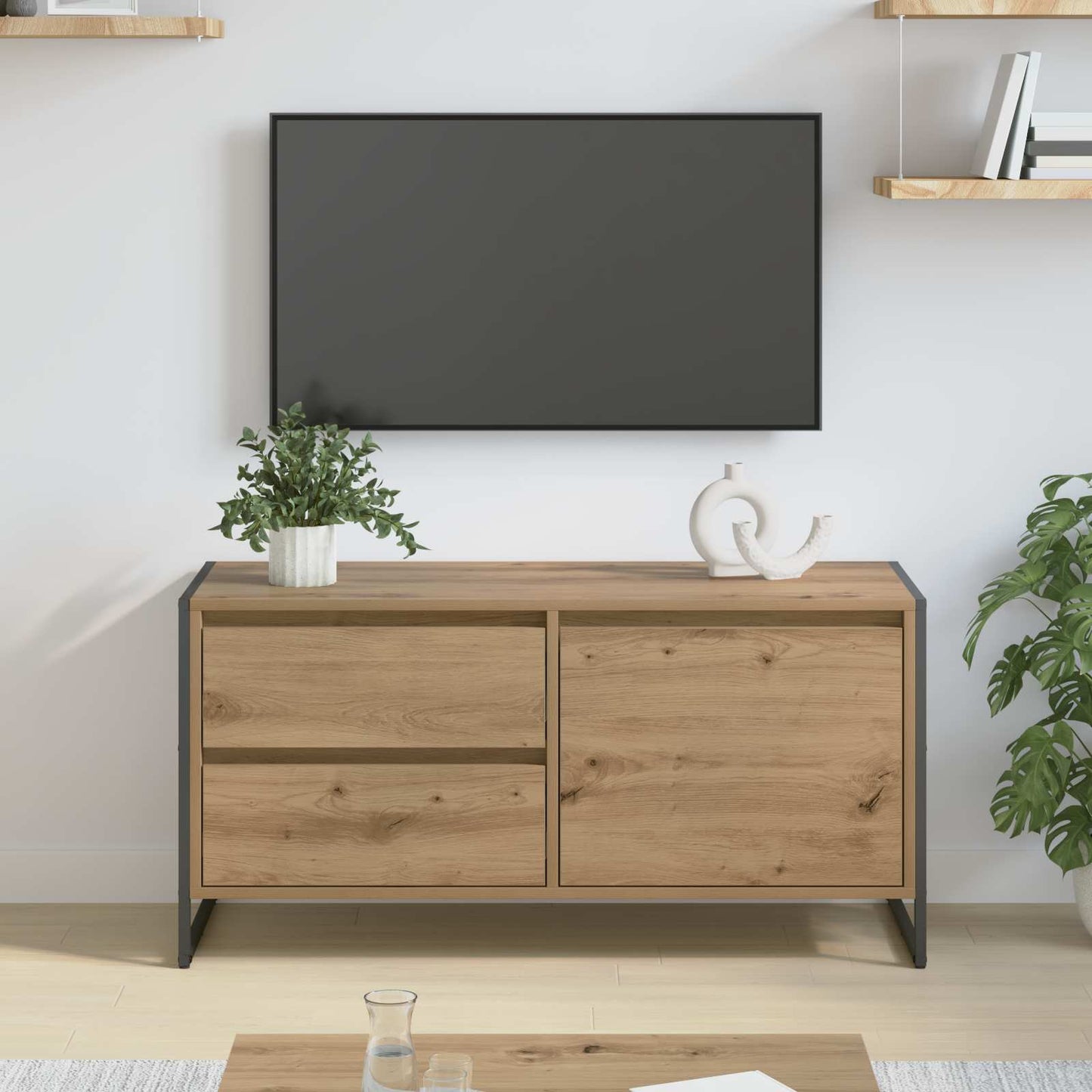 TV-kast Ambachtelijk eiken 100 x 36 x 49.5 cm Bewerkt hout is nu te koop bij PeponiXL, paradijselijk wonen!