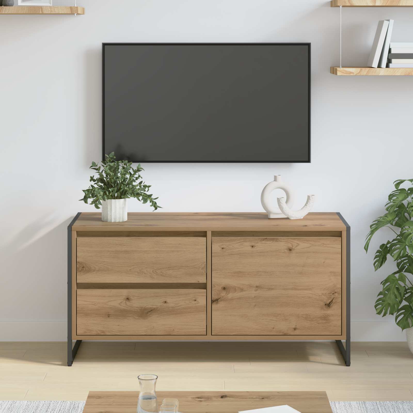 TV-kast Ambachtelijk eiken 100 x 36 x 49.5 cm Bewerkt hout is nu te koop bij PeponiXL, paradijselijk wonen!