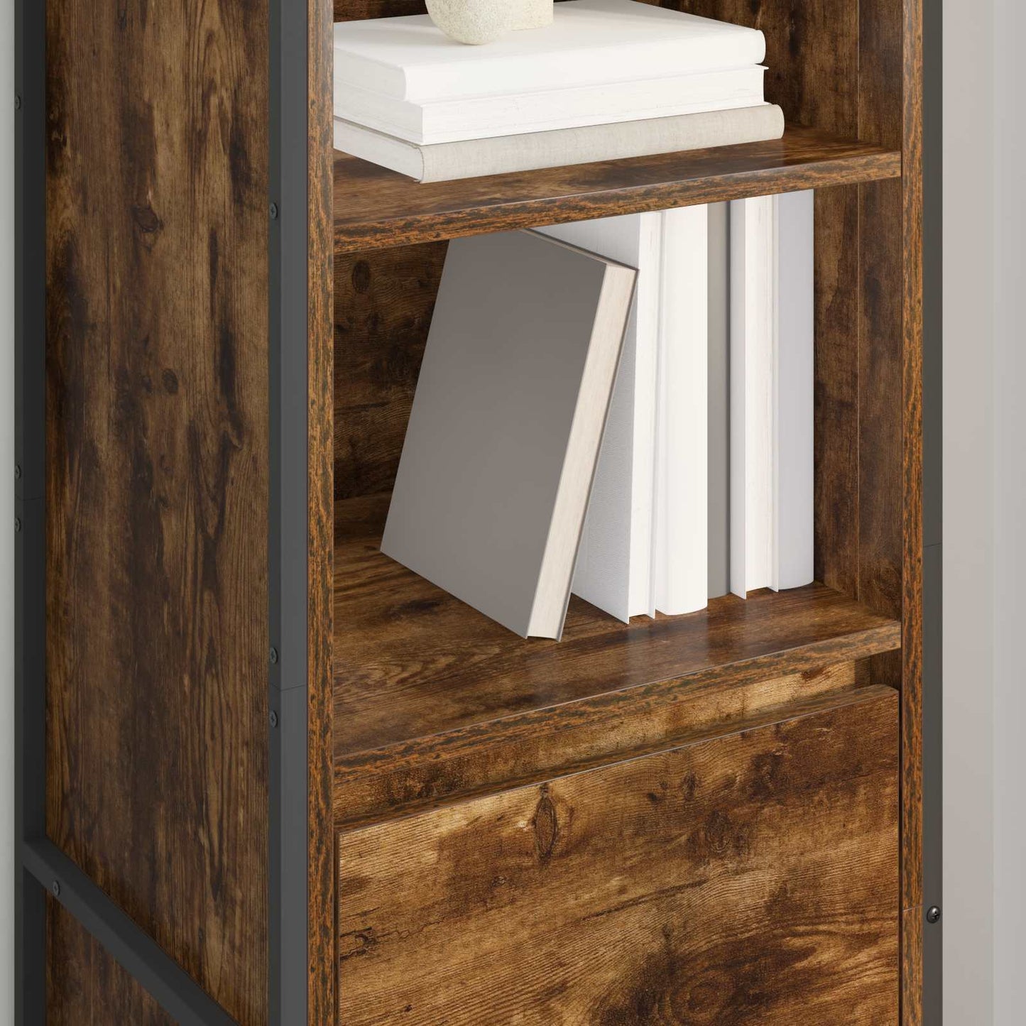 Boekenkast met lade Rook Eik 43 x 36 x 150.5 cm Bewerkt hout is nu te koop bij PeponiXL, paradijselijk wonen!