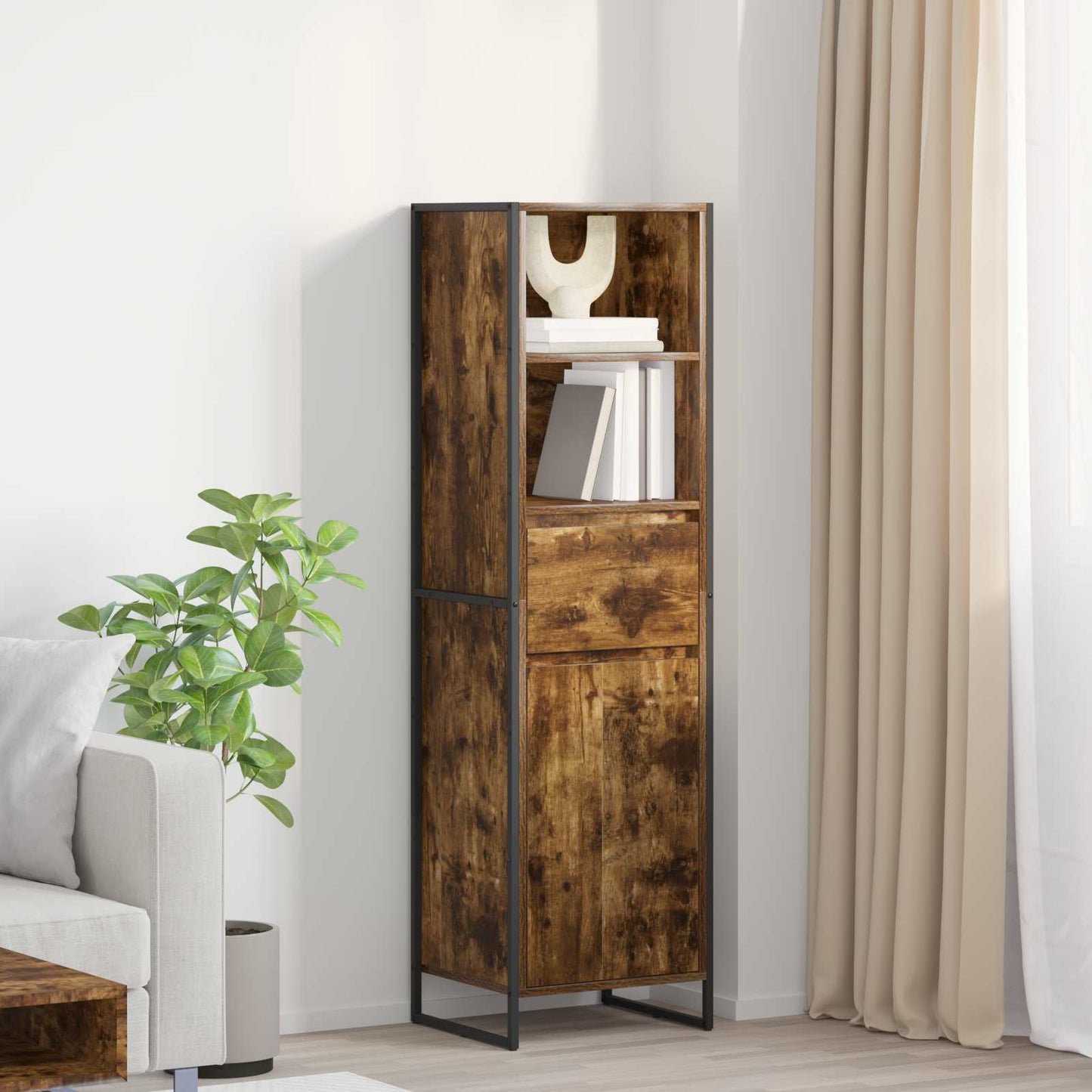 Boekenkast met lade Rook Eik 43 x 36 x 150.5 cm Bewerkt hout is nu te koop bij PeponiXL, paradijselijk wonen!