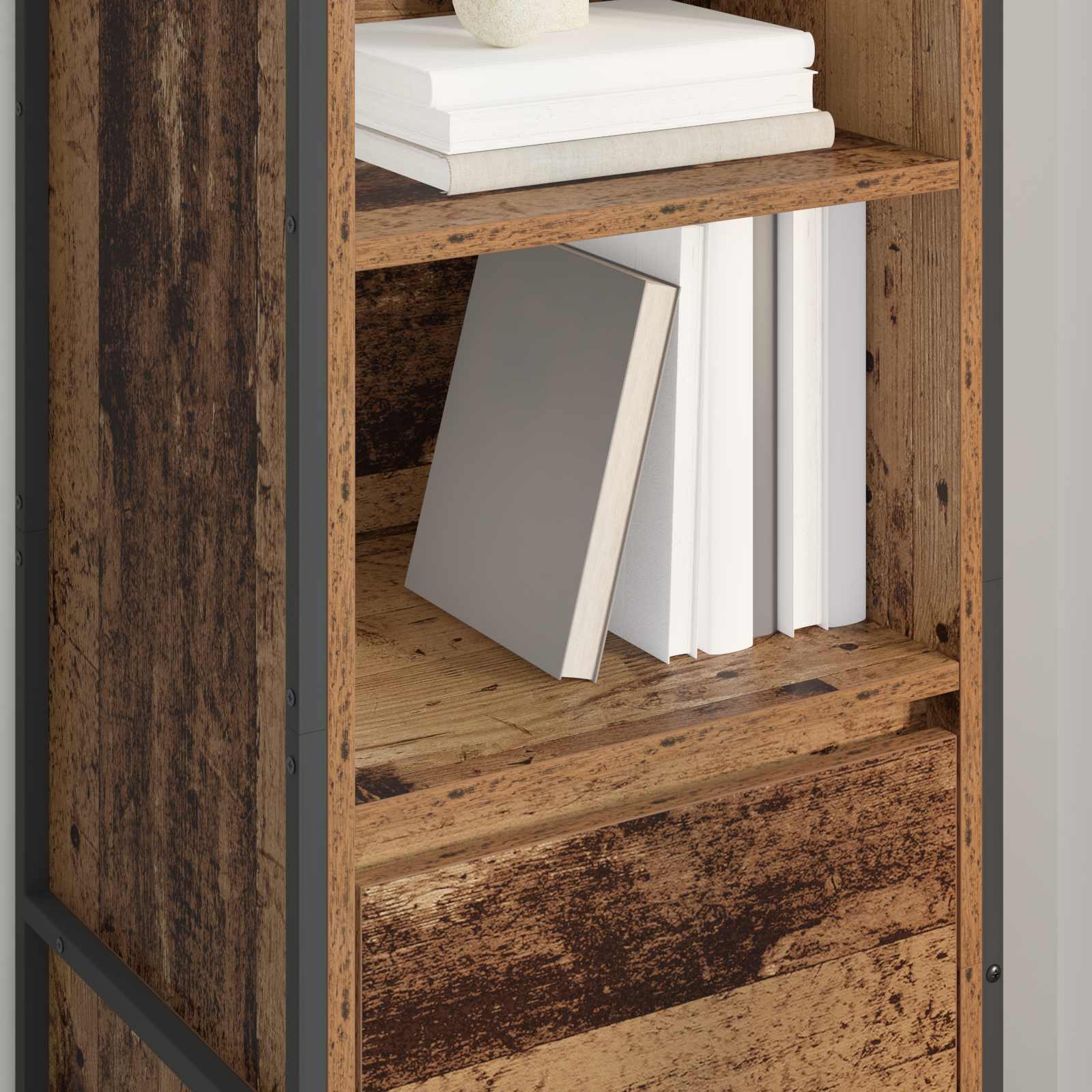 Boekenkast met lade Oud Hout 43 x 36 x 150.5 cm Bewerkt hout is nu te koop bij PeponiXL, paradijselijk wonen!