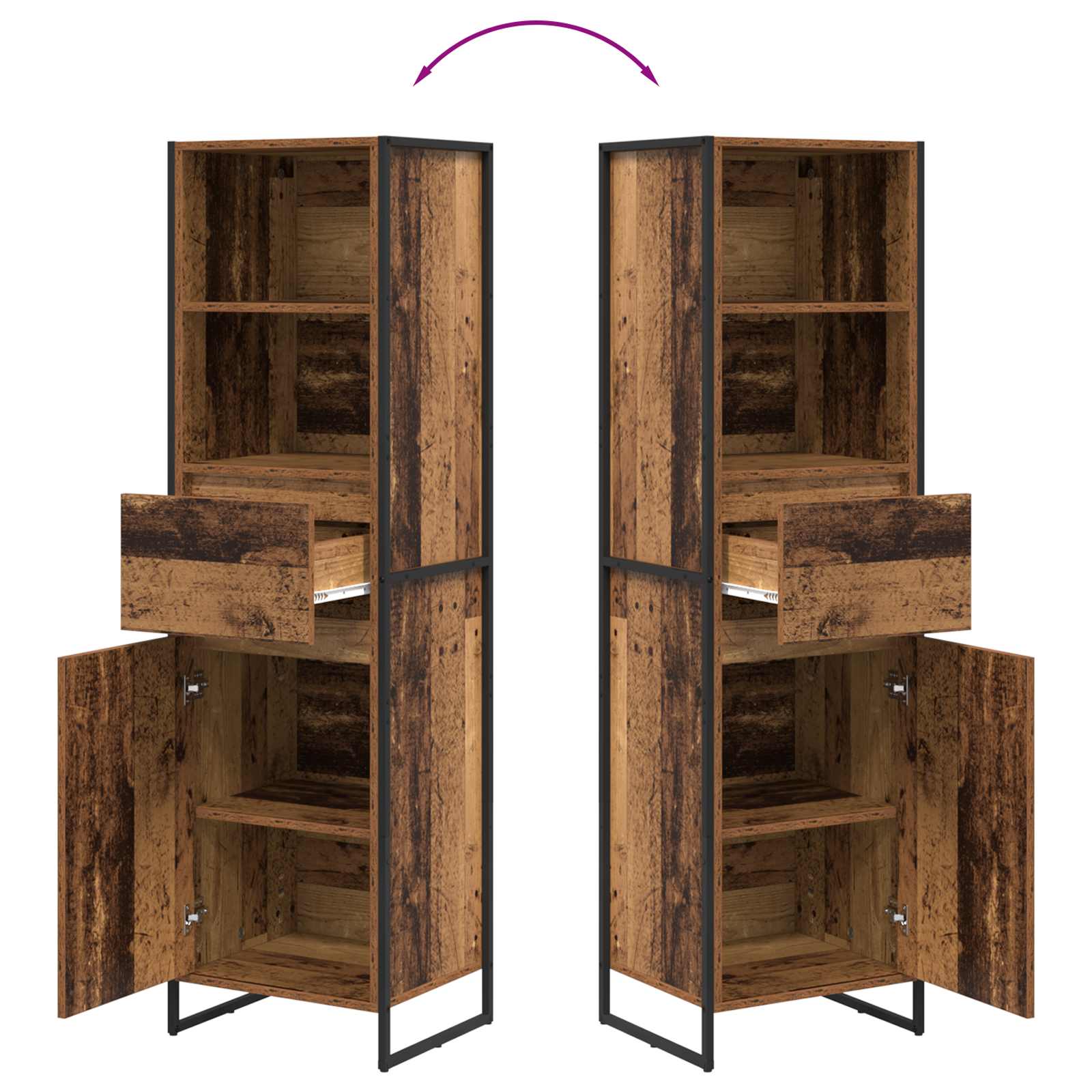 Boekenkast met lade Oud Hout 43 x 36 x 150.5 cm Bewerkt hout is nu te koop bij PeponiXL, paradijselijk wonen!