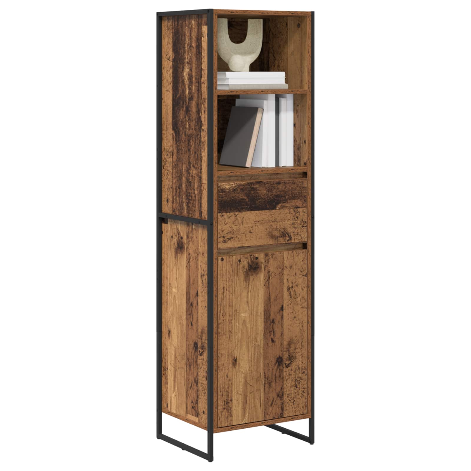 Boekenkast met lade Oud Hout 43 x 36 x 150.5 cm Bewerkt hout is nu te koop bij PeponiXL, paradijselijk wonen!