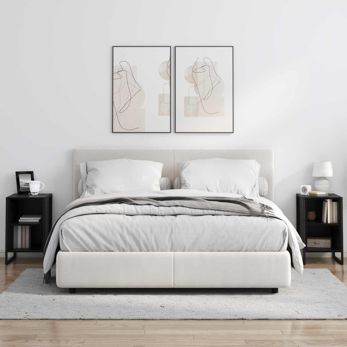 Nachtkastje Zwart Eiken 39.5 x 30 x 50 cm Bewerkt hout is nu te koop bij PeponiXL, paradijselijk wonen!