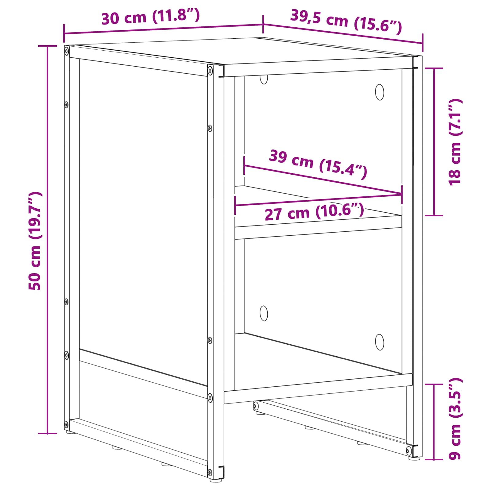 Nachtkastje Rook Eiken 39.5 x 30 x 50 cm Bewerkt hout is nu te koop bij PeponiXL, paradijselijk wonen!